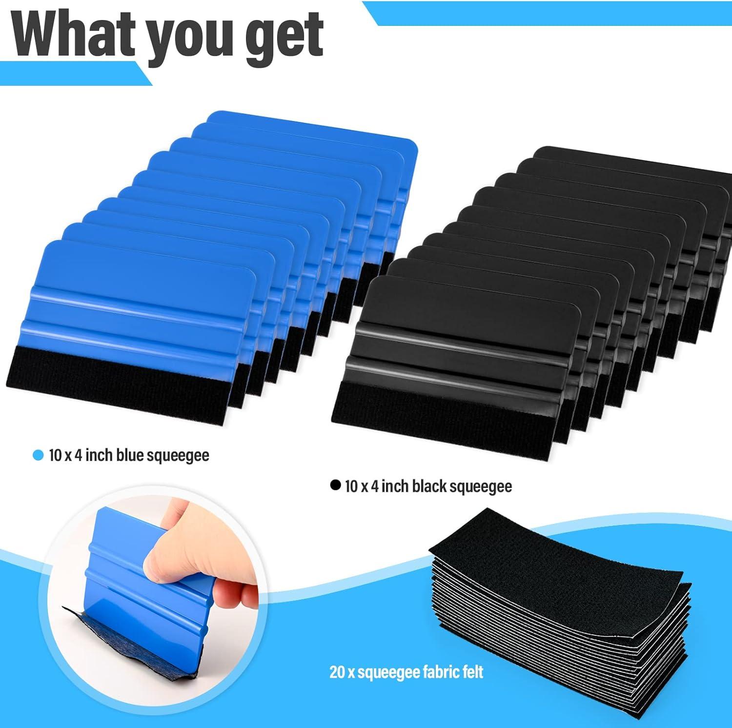 imageGomake 20 Pack Vinyl Squeegee with 20PCS Felt Fabric for Tint Film Decal Squeegee Application Tool Vinyl Wrap Installation Wallpaper Smooth Tool Black and Blue 20Black and Blue