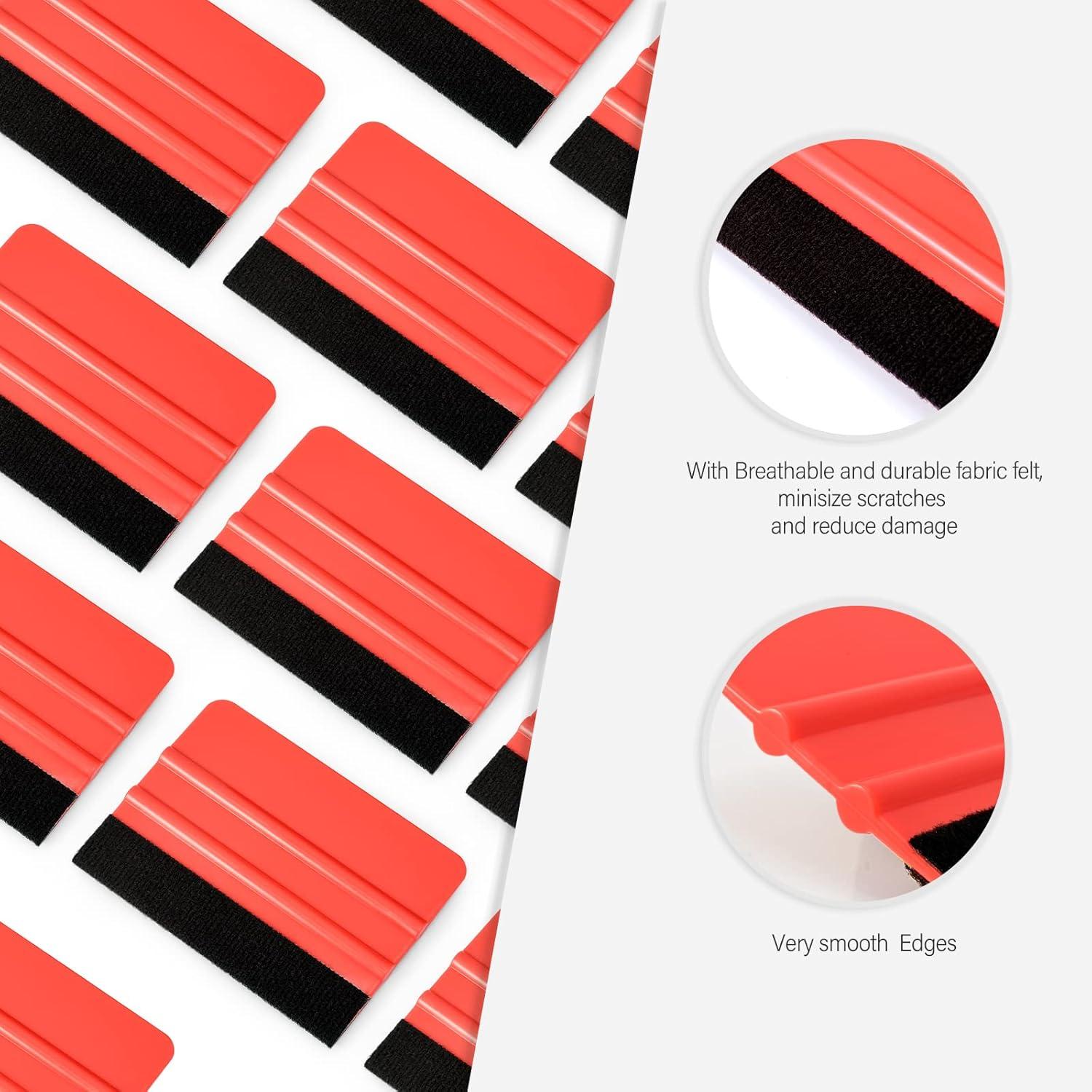 imageGomake 20 Pack Vinyl Squeegee with 20PCS Felt Fabric for Tint Film Decal Squeegee Application Tool Vinyl Wrap Installation Wallpaper Smooth Tool Black and Blue 20Black and Red