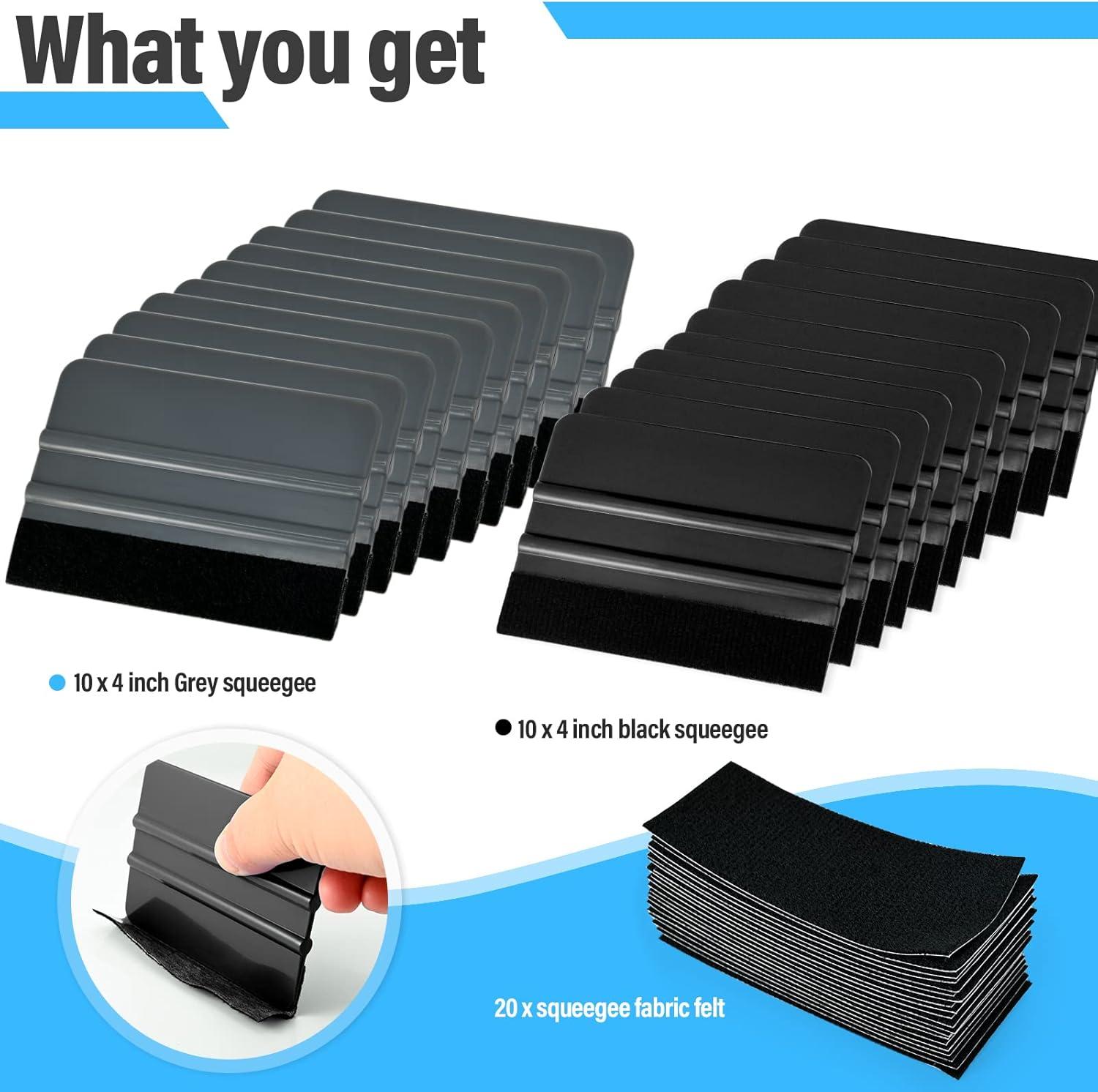 imageGomake 20 Pack Vinyl Squeegee with 20PCS Felt Fabric for Tint Film Decal Squeegee Application Tool Vinyl Wrap Installation Wallpaper Smooth Tool Black and Blue 20Black and Grey
