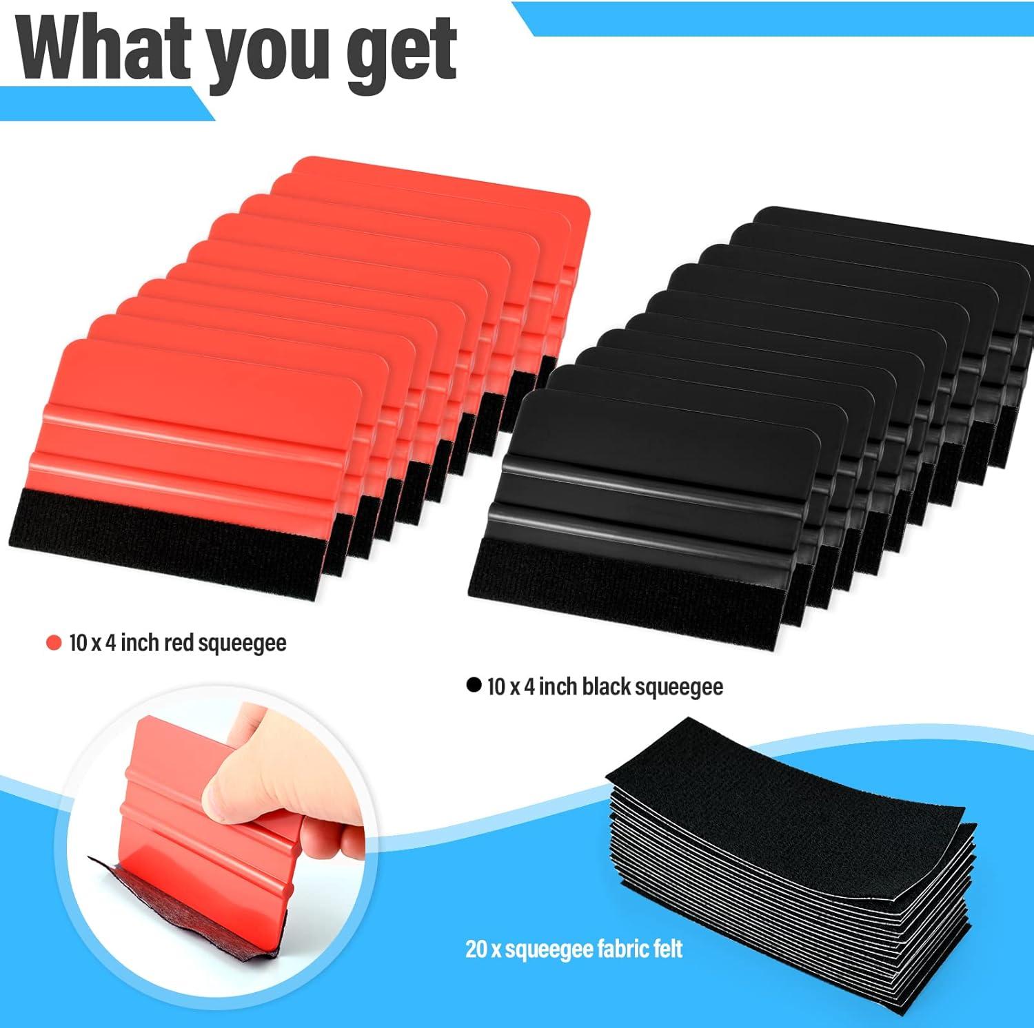 imageGomake 20 Pack Vinyl Squeegee with 20PCS Felt Fabric for Tint Film Decal Squeegee Application Tool Vinyl Wrap Installation Wallpaper Smooth Tool Black and Blue 20Black and Red