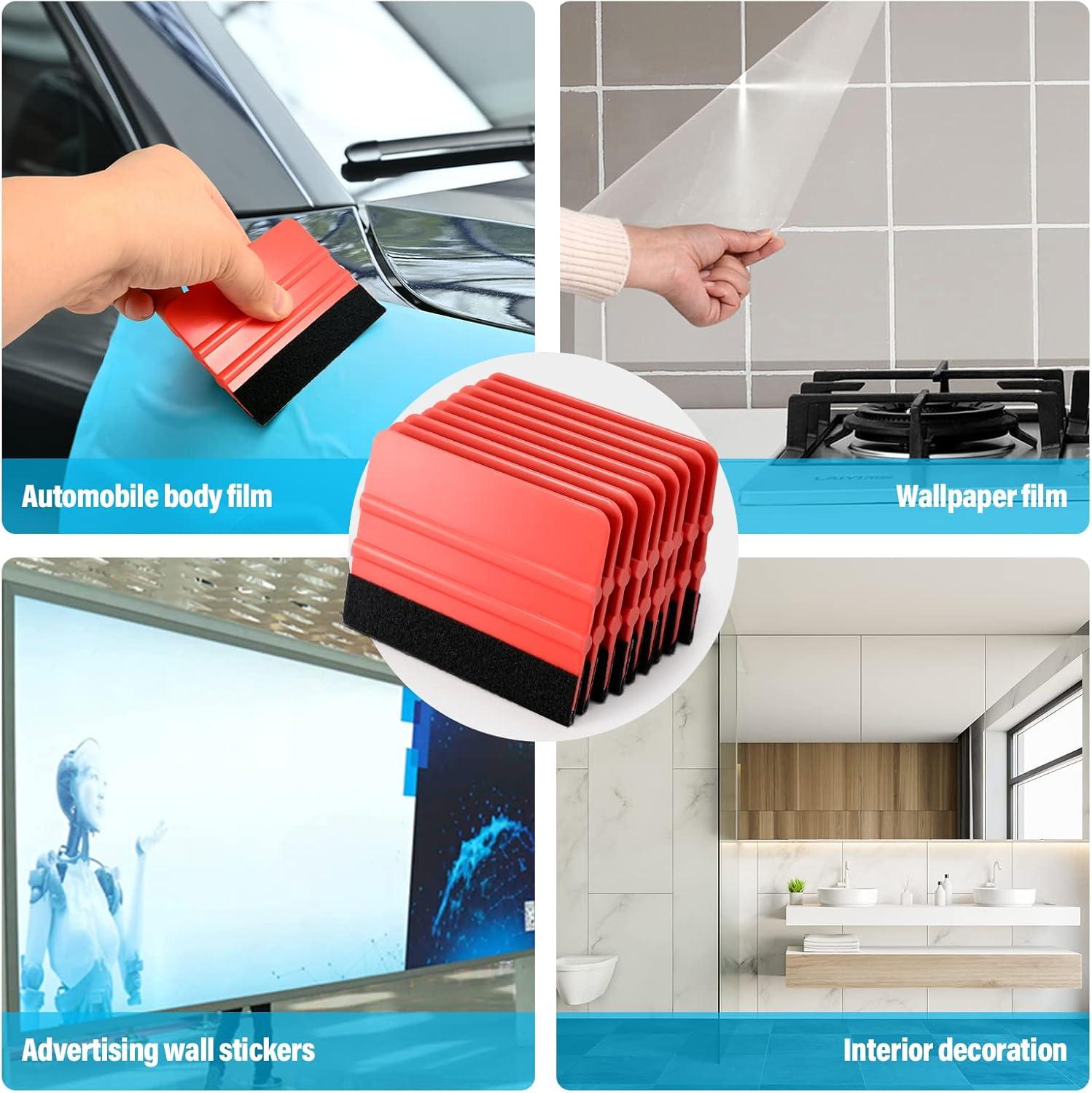 imageGomake 20 Pack Vinyl Squeegee with 20PCS Felt Fabric for Tint Film Decal Squeegee Application Tool Vinyl Wrap Installation Wallpaper Smooth Tool Black and Blue 20Black and Red