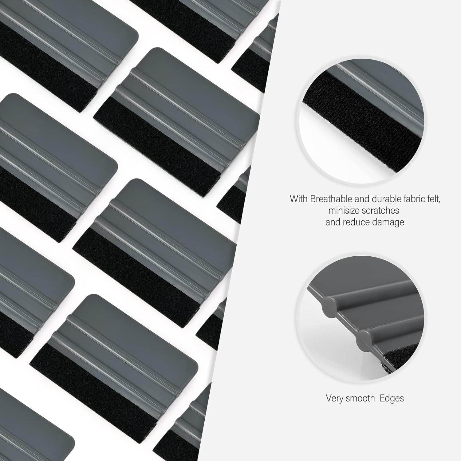 imageGomake 20 Pack Vinyl Squeegee with 20PCS Felt Fabric for Tint Film Decal Squeegee Application Tool Vinyl Wrap Installation Wallpaper Smooth Tool Black and Blue 20Black and Grey