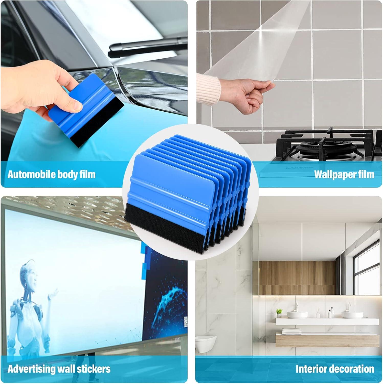 imageGomake 20 Pack Vinyl Squeegee with 20PCS Felt Fabric for Tint Film Decal Squeegee Application Tool Vinyl Wrap Installation Wallpaper Smooth Tool Black and Blue 20Black and Blue