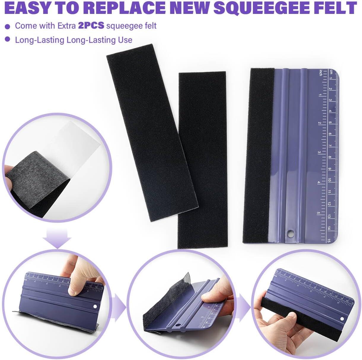 imageGomake 2PCS Vinyl Wrap Squeegee with 6PCS Squeegee Felt Fabric for Tint Film Decal Squeegee Application Tool Vinyl Wrap Installation Wallpaper Smooth Tool GreenPurple