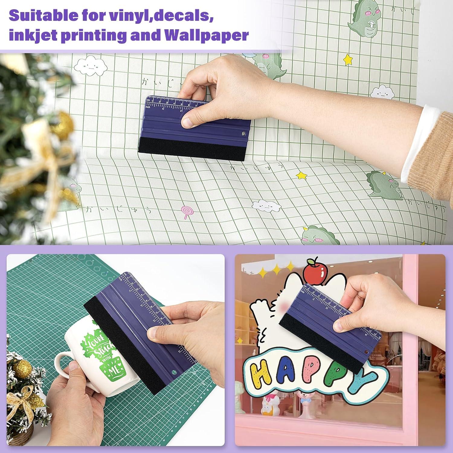 imageGomake 2PCS Vinyl Wrap Squeegee with 6PCS Squeegee Felt Fabric for Tint Film Decal Squeegee Application Tool Vinyl Wrap Installation Wallpaper Smooth Tool GreenPurple