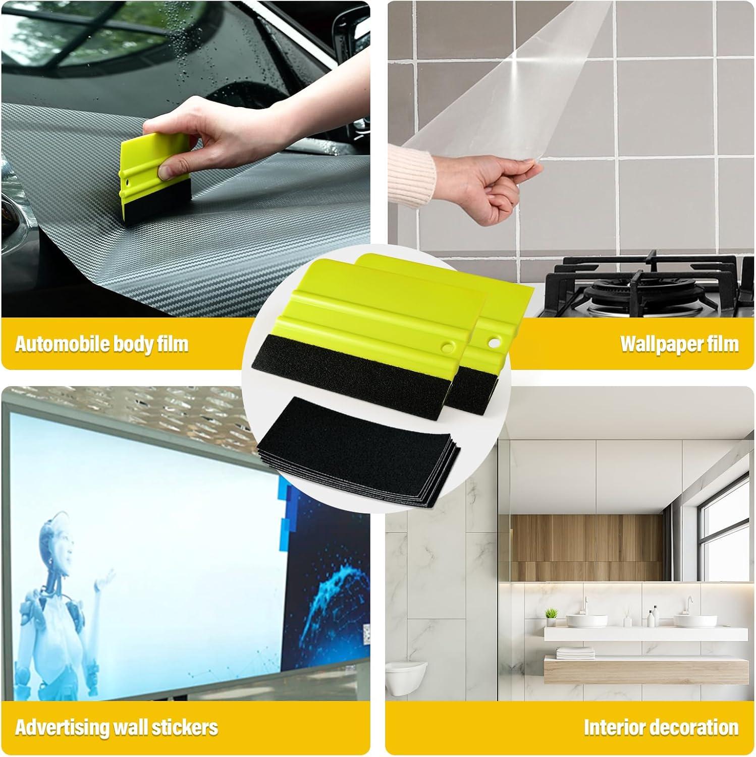 imageGomake 2PCS Vinyl Wrap Squeegee with 6PCS Squeegee Felt Fabric for Tint Film Decal Squeegee Application Tool Vinyl Wrap Installation Wallpaper Smooth Tool GreenGreen