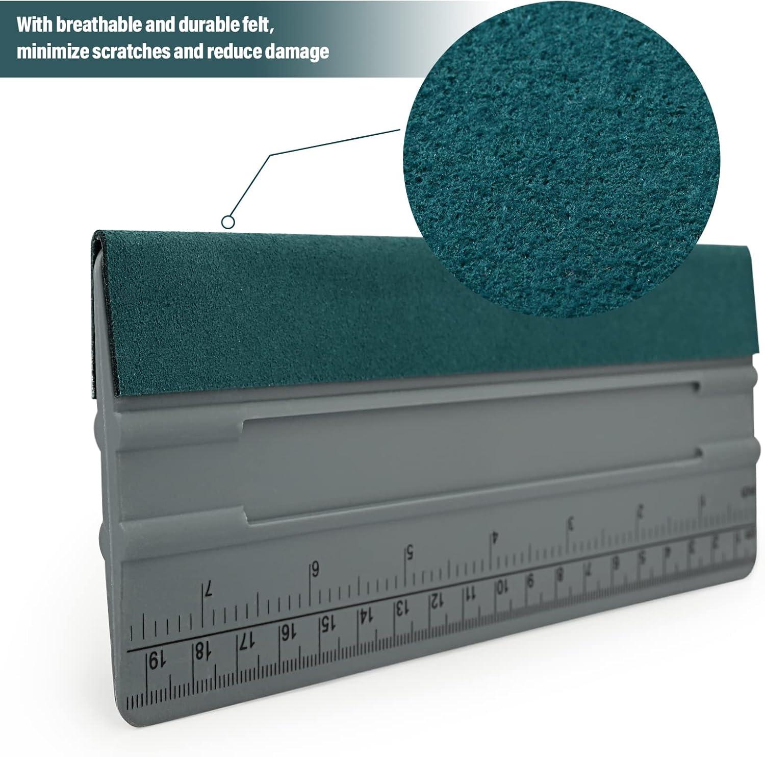 imageGomake 3pcs 76inch Vinyl Wrap Squeegee with Felt Edge Measuring Guidelines Ideal for Automotive Vinyl Film Wrapping ampamp Window Tint Film ApplicationGray With Green