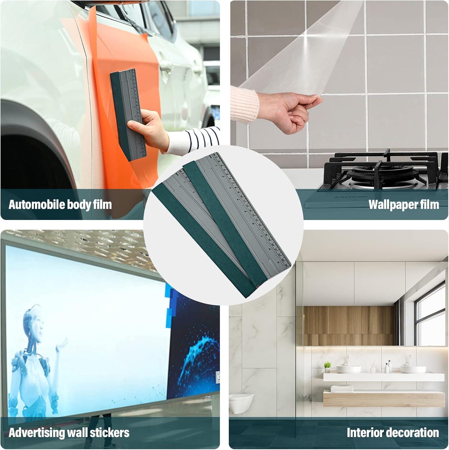 imageGomake 3pcs 76inch Vinyl Wrap Squeegee with Felt Edge Measuring Guidelines Ideal for Automotive Vinyl Film Wrapping ampamp Window Tint Film ApplicationGray With Green