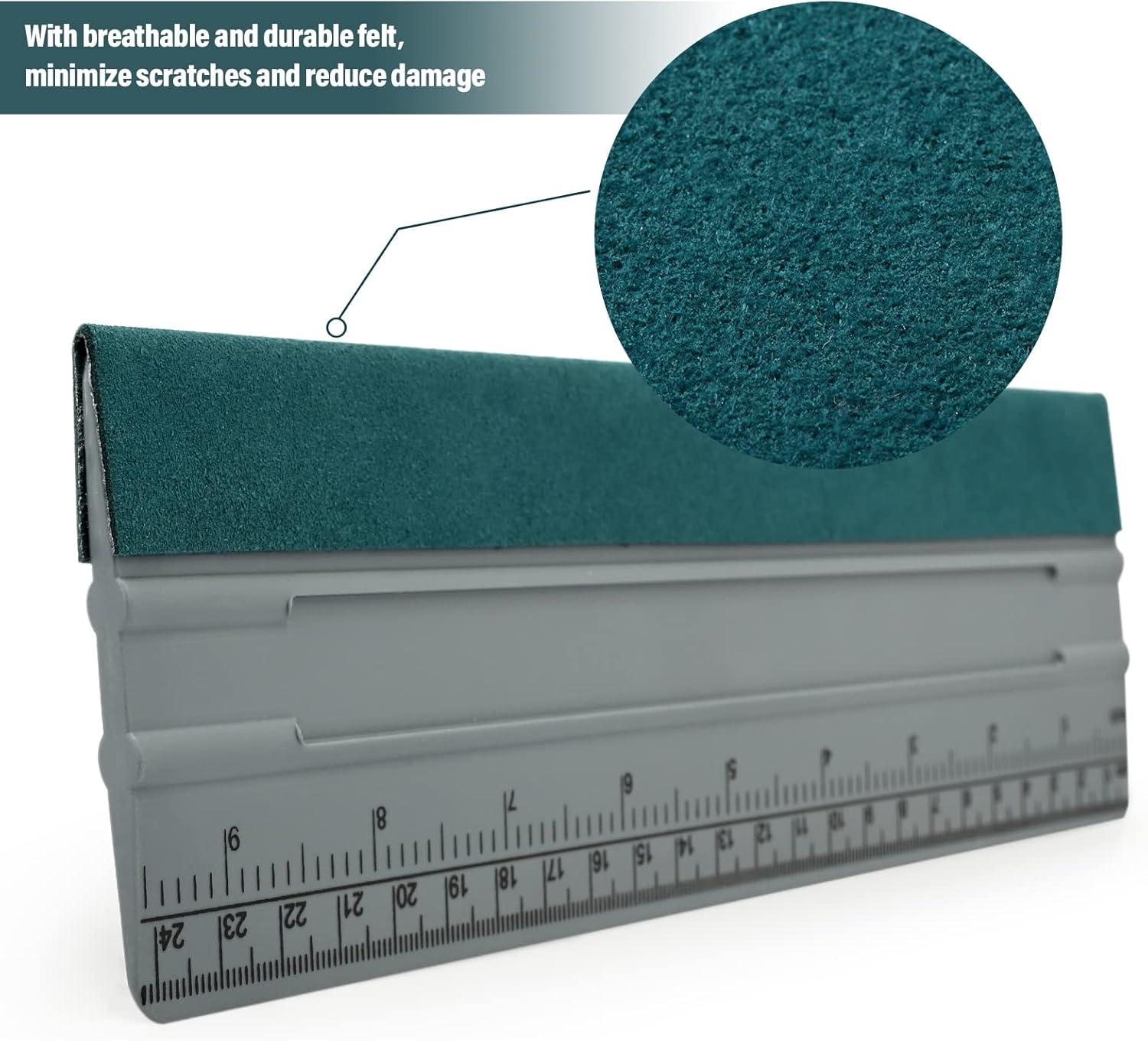 imageGomake 3pcs 76inch Vinyl Wrap Squeegee with Felt Edge Measuring Guidelines Ideal for Automotive Vinyl Film Wrapping ampamp Window Tint Film ApplicationGray With Green