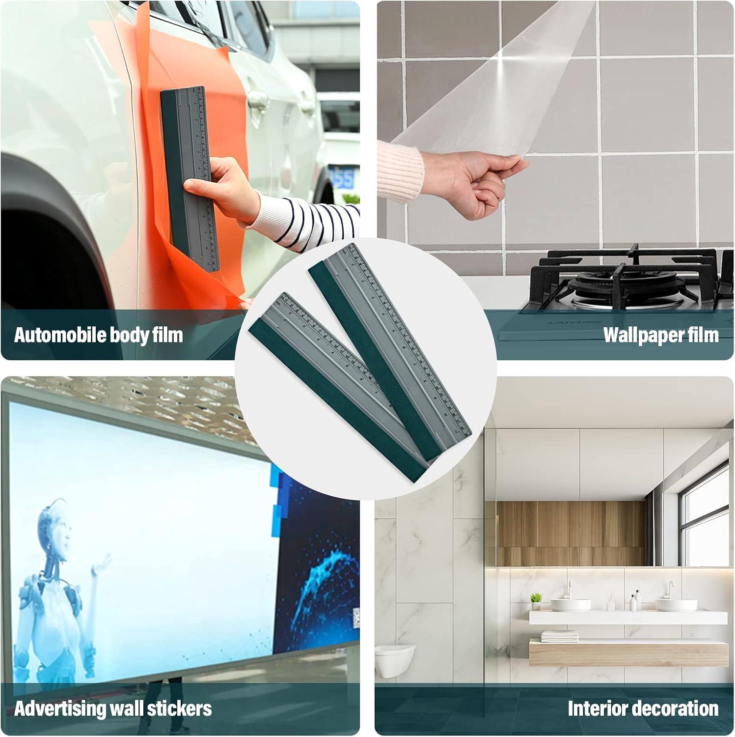 imageGomake 3pcs 76inch Vinyl Wrap Squeegee with Felt Edge Measuring Guidelines Ideal for Automotive Vinyl Film Wrapping ampamp Window Tint Film ApplicationGray With Green