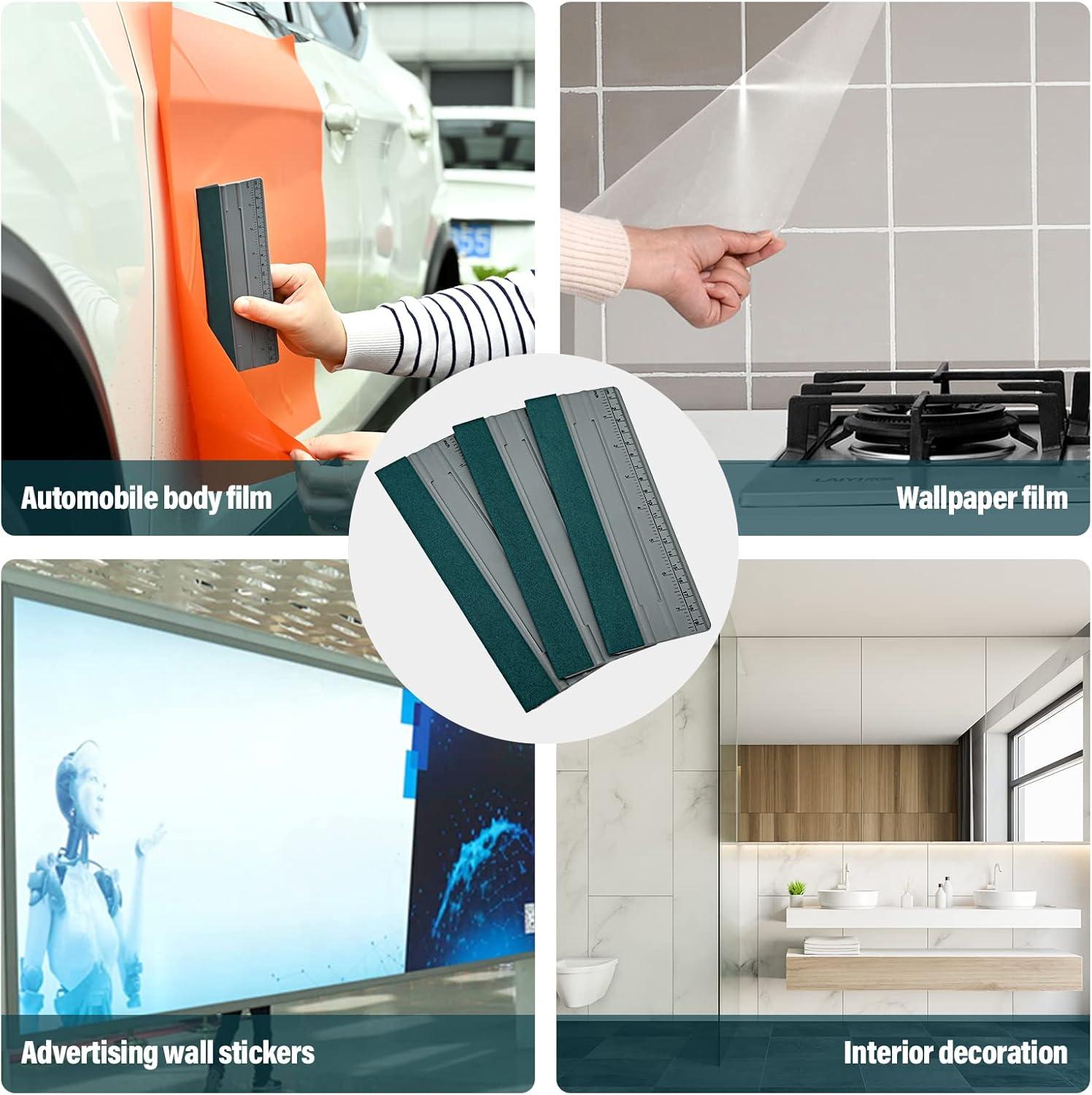 imageGomake 3pcs 76inch Vinyl Wrap Squeegee with Felt Edge Measuring Guidelines Ideal for Automotive Vinyl Film Wrapping ampamp Window Tint Film ApplicationGray With Green