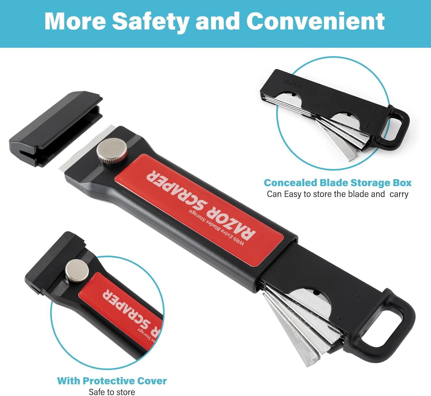 imageGomake 4 Inch Razor Blade Scraper Tool Razor Scraper with Extra Razor Blades Cleaning Scraper Remover for Removal Floor Stove Scraping Labels and Decals Sticker on Car Window Glass W81W79