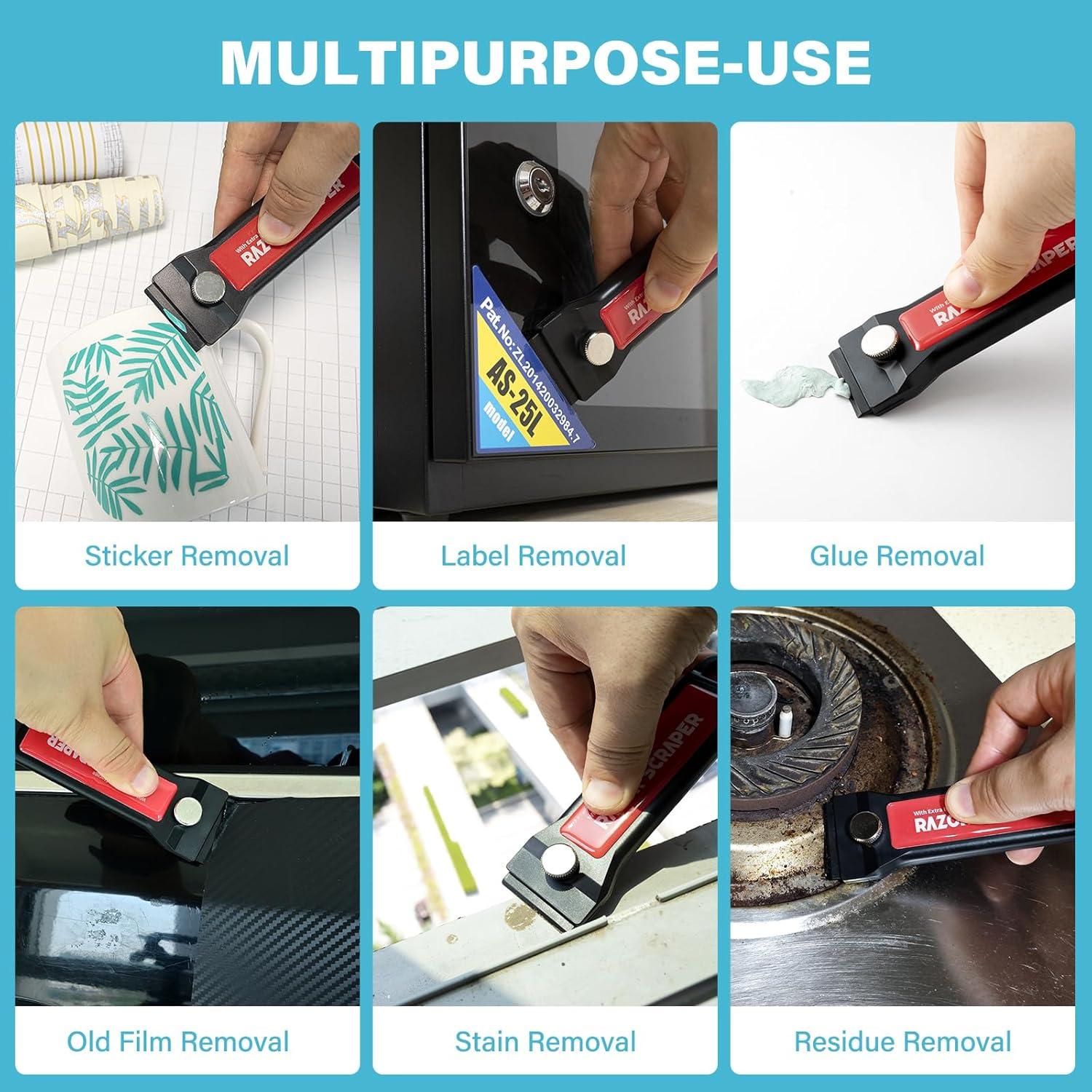 imageGomake 4 Inch Razor Blade Scraper Tool Razor Scraper with Extra Razor Blades Cleaning Scraper Remover for Removal Floor Stove Scraping Labels and Decals Sticker on Car Window Glass W81W80