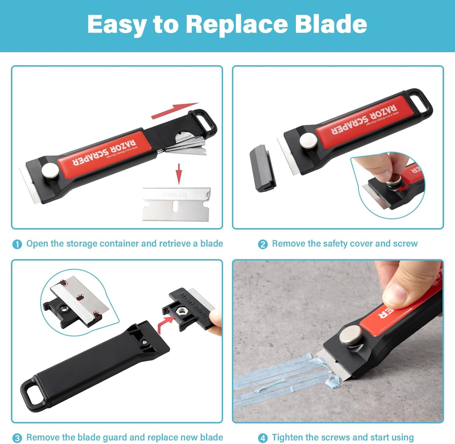 imageGomake 4 Inch Razor Blade Scraper Tool Razor Scraper with Extra Razor Blades Cleaning Scraper Remover for Removal Floor Stove Scraping Labels and Decals Sticker on Car Window Glass W81W79