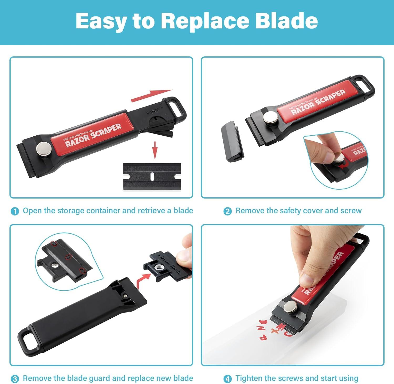 imageGomake 4 Inch Razor Blade Scraper Tool Razor Scraper with Extra Razor Blades Cleaning Scraper Remover for Removal Floor Stove Scraping Labels and Decals Sticker on Car Window Glass W81W80