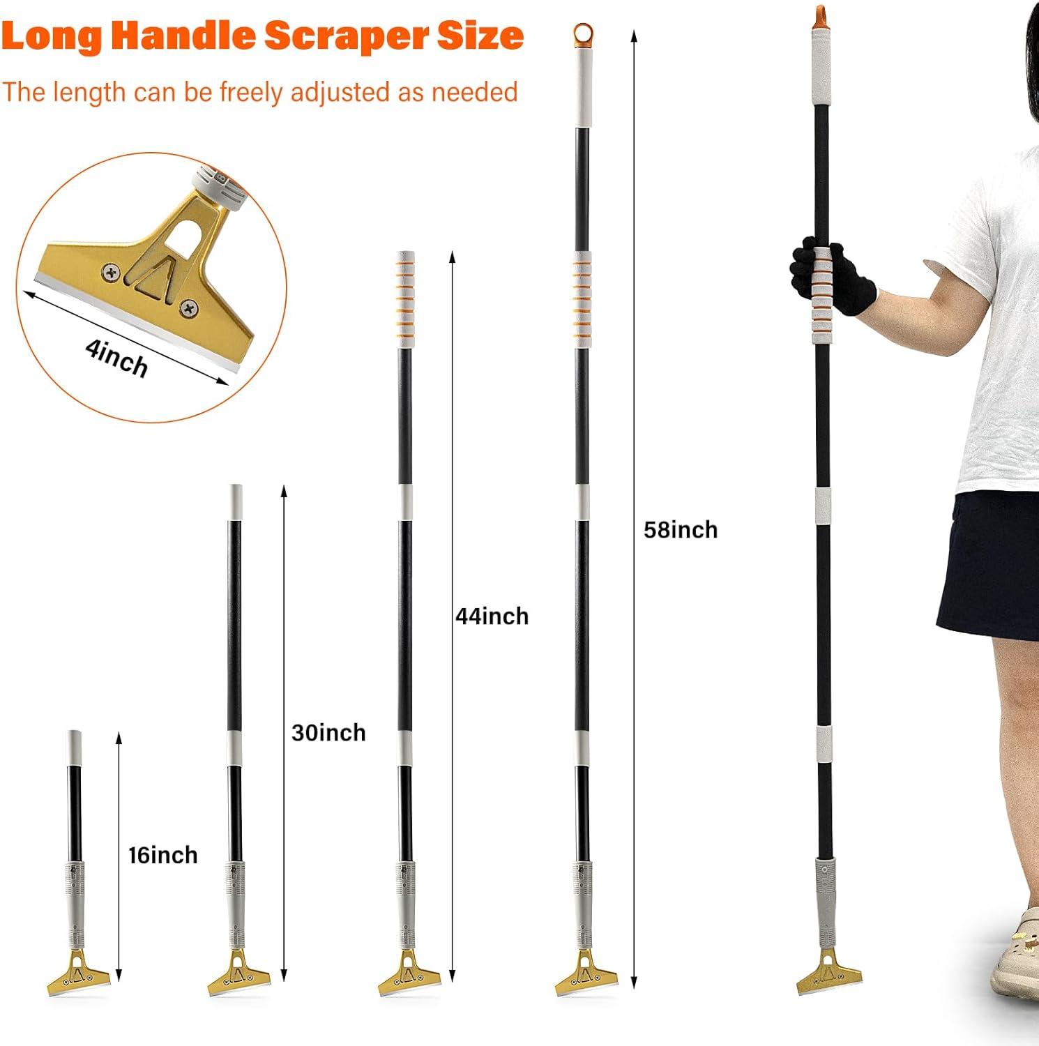 imageGomake 4quot Wide Razor Blade Scraper Tool with Adjustable 1658quot13ft 48ft Long Handle 20PCS Extra Metal Blades Cleaning Glass Wall Scraper Painting stripping tools Tile Floors Walls