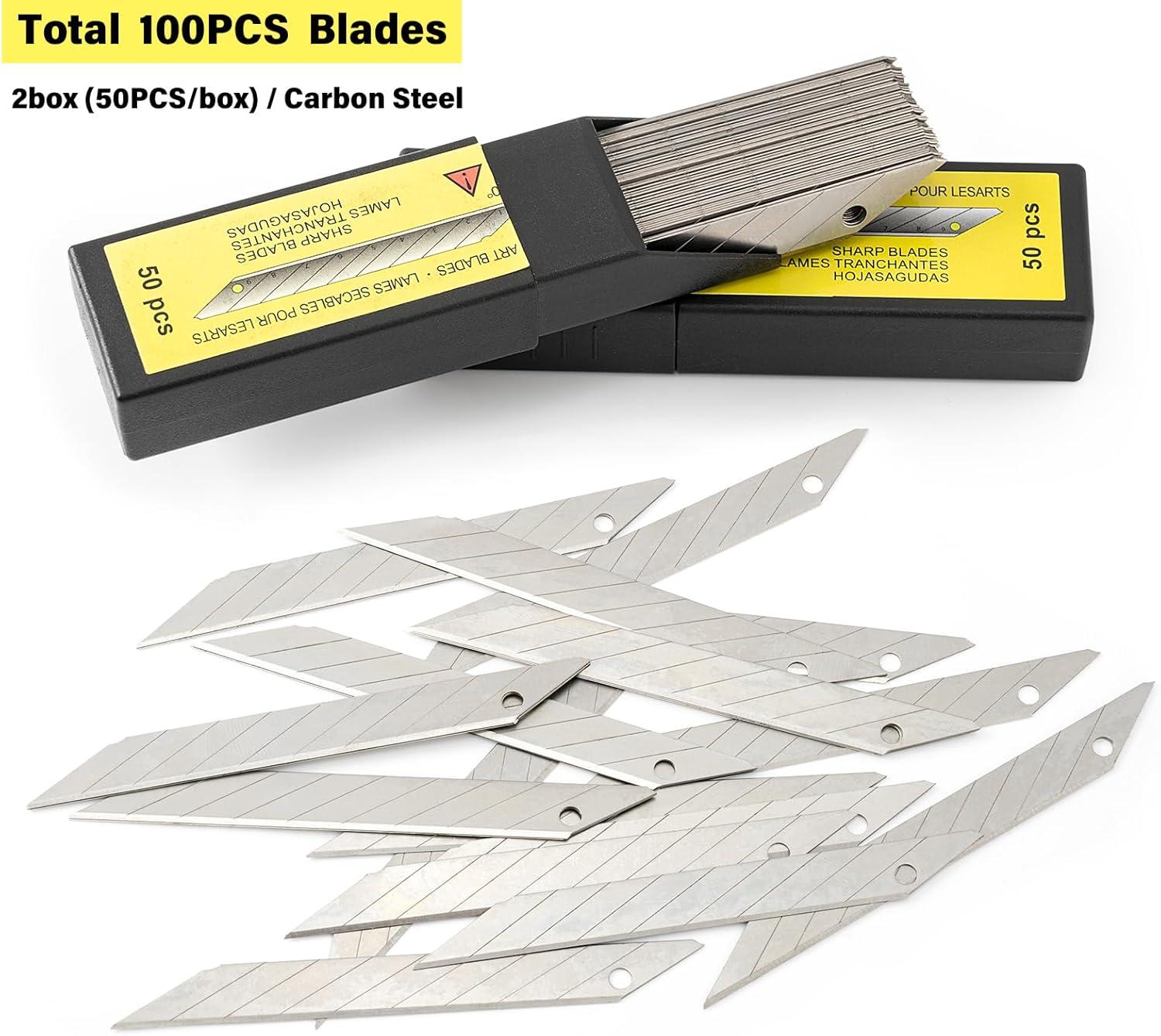 imageGomake 9mm Utility Knife Replacement Blades Snap Off Blades for 9MM Universal Art KnifeStainless Steel Blades Use in Office Home Arts Crafts  100PCS30 degree Carbon Steel