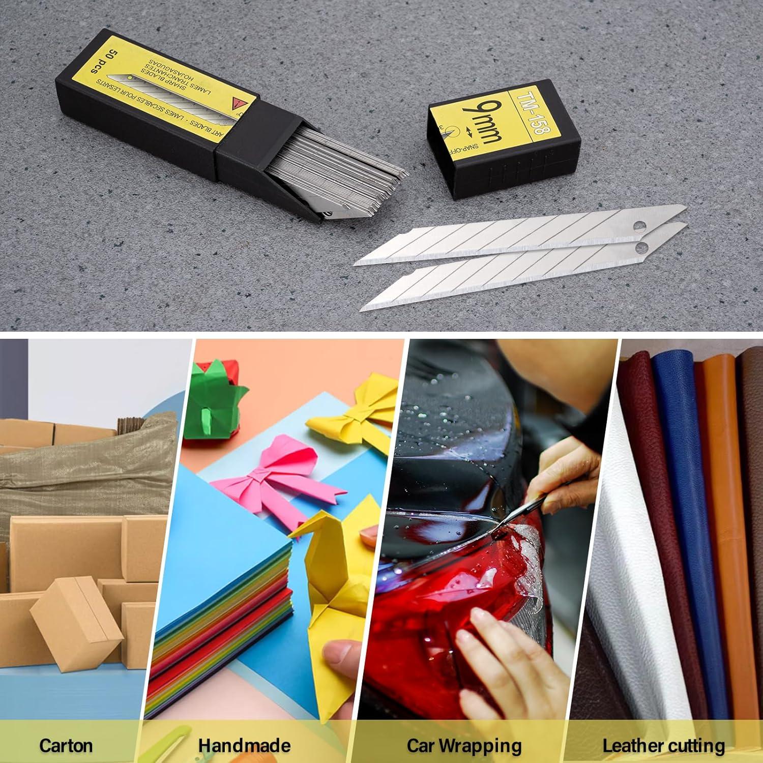 imageGomake 9mm Utility Knife Replacement Blades Snap Off Blades for 9MM Universal Art KnifeStainless Steel Blades Use in Office Home Arts Crafts  100PCS30 degree Carbon Steel