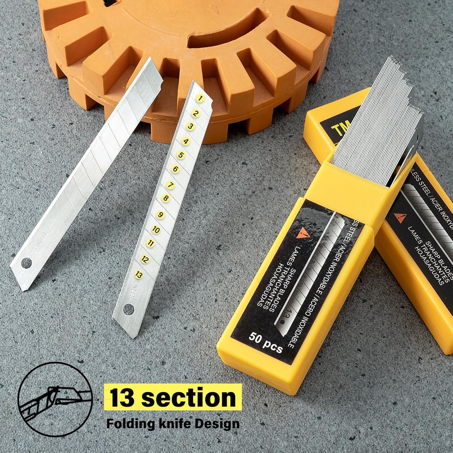 imageGomake 9mm Utility Knife Replacement Blades Snap Off Blades for 9MM Universal Art KnifeStainless Steel Blades Use in Office Home Arts Crafts  100PCS60 degree Stainless Steel