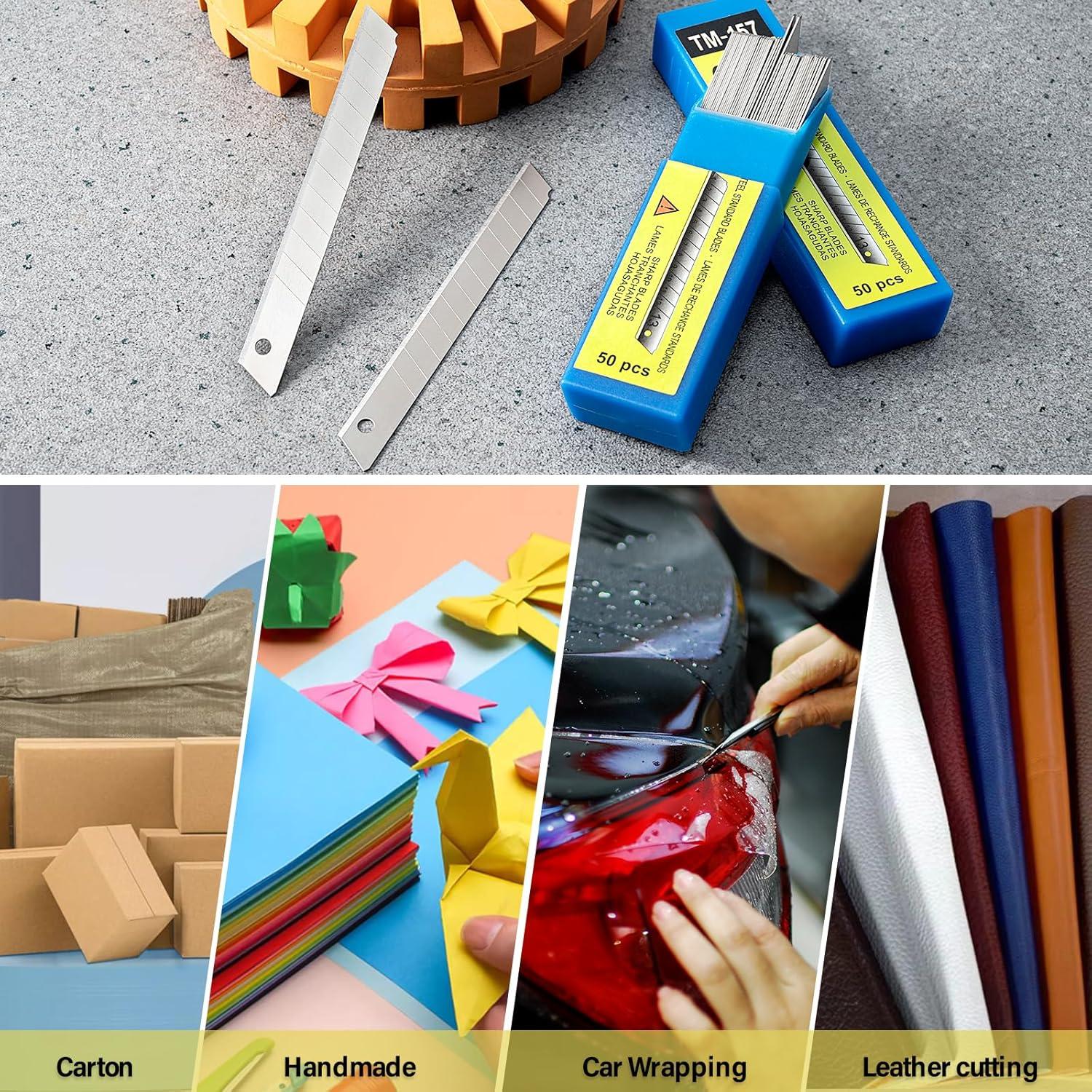 imageGomake 9mm Utility Knife Replacement Blades Snap Off Blades for 9MM Universal Art KnifeStainless Steel Blades Use in Office Home Arts Crafts  100PCS60 degree Carbon Steel