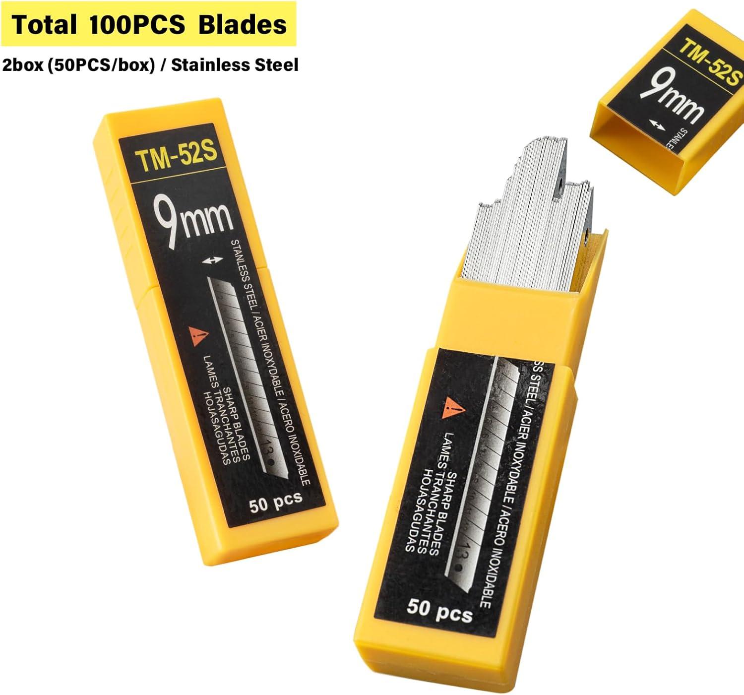 imageGomake 9mm Utility Knife Replacement Blades Snap Off Blades for 9MM Universal Art KnifeStainless Steel Blades Use in Office Home Arts Crafts  100PCS60 degree Stainless Steel