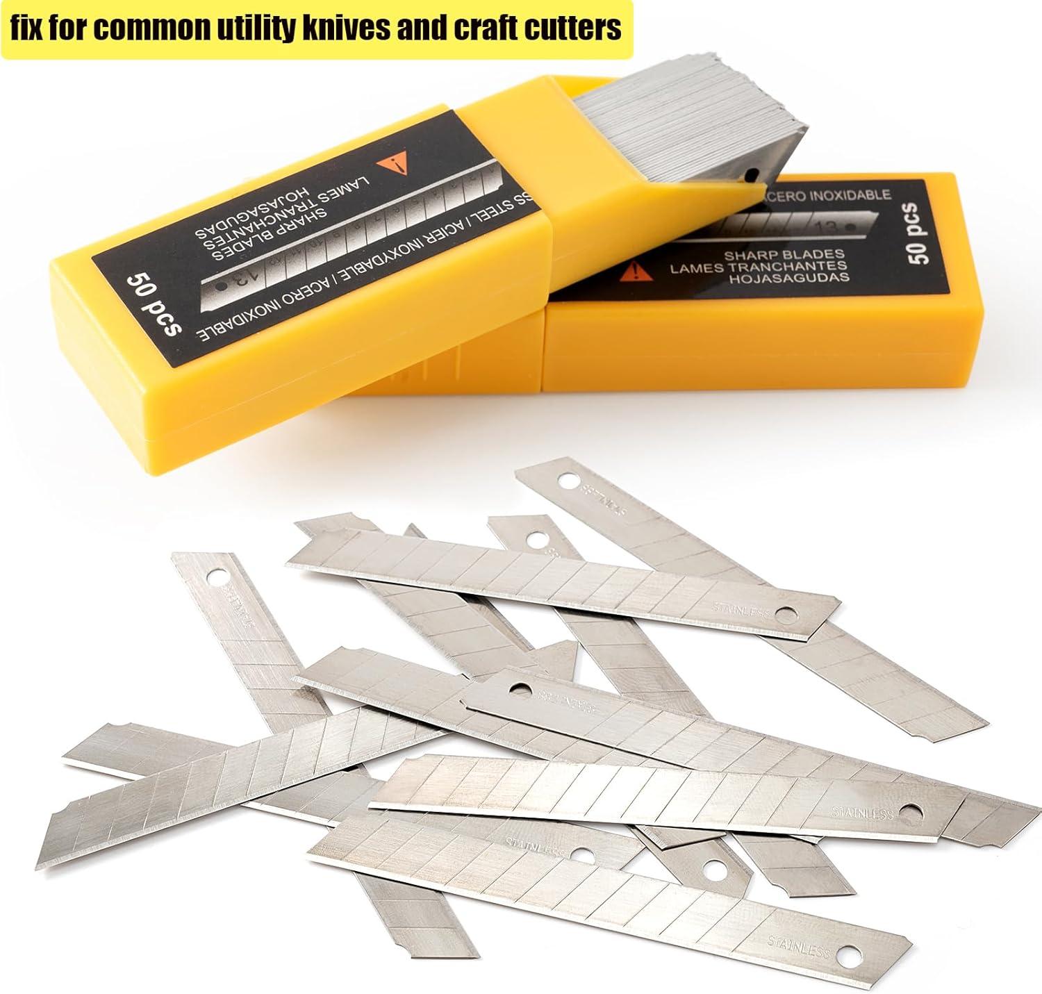 imageGomake 9mm Utility Knife Replacement Blades Snap Off Blades for 9MM Universal Art KnifeStainless Steel Blades Use in Office Home Arts Crafts  100PCS60 degree Stainless Steel