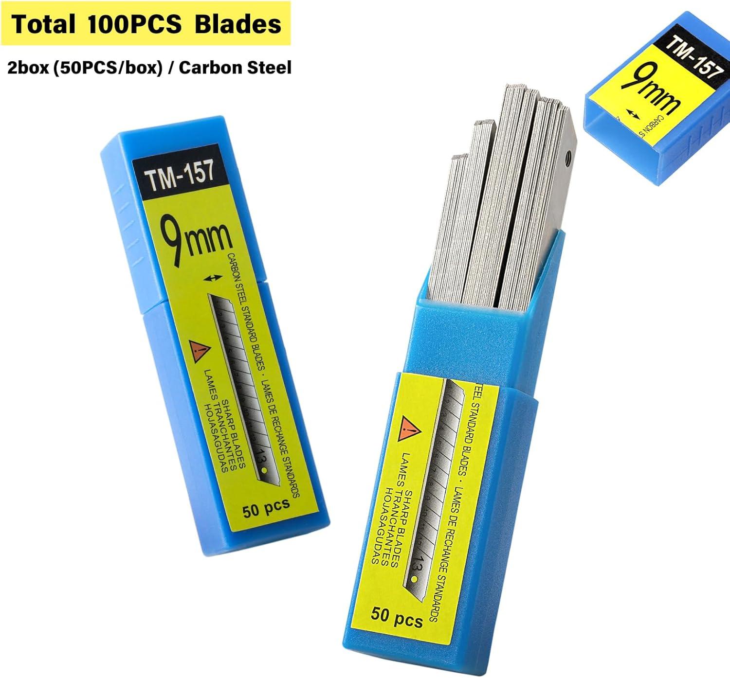 imageGomake 9mm Utility Knife Replacement Blades Snap Off Blades for 9MM Universal Art KnifeStainless Steel Blades Use in Office Home Arts Crafts  100PCS60 degree Carbon Steel