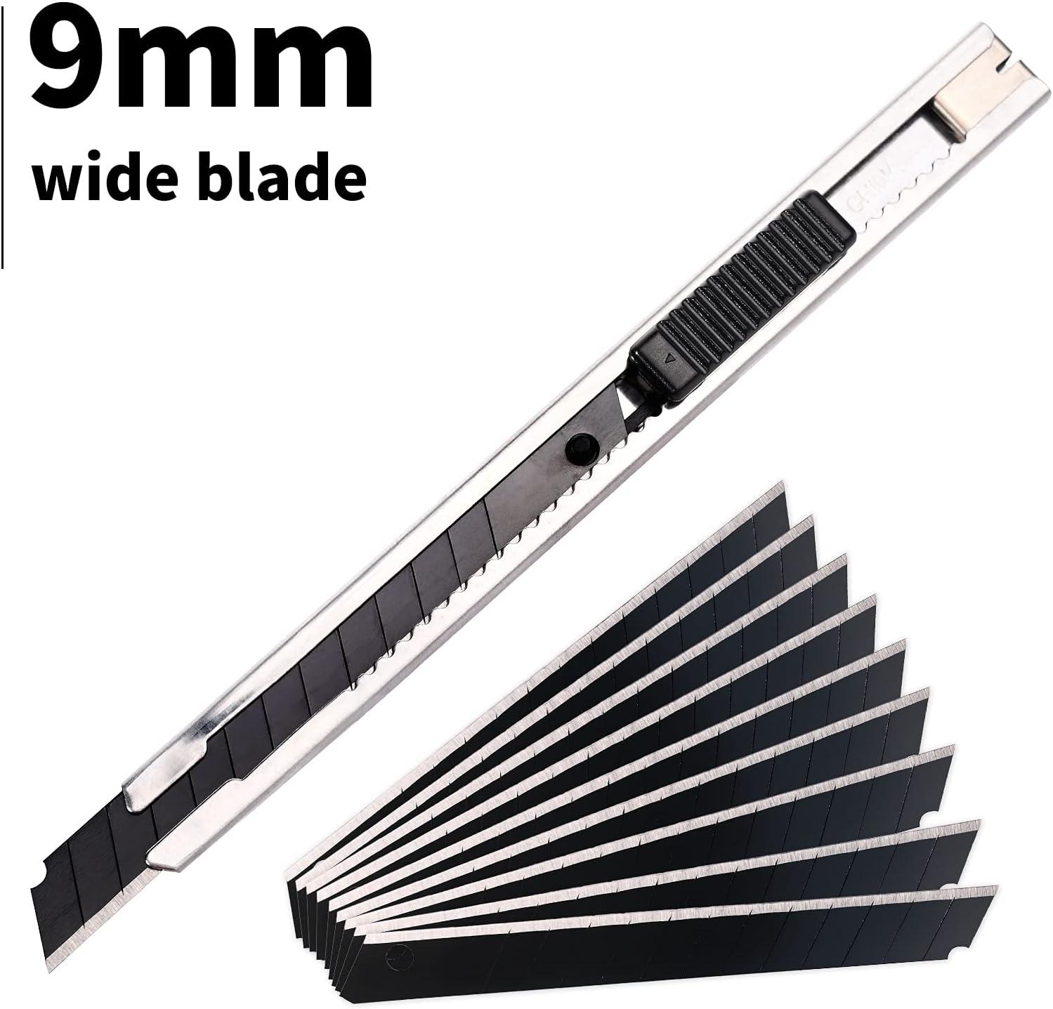 imageGomake 9mm Utility Knife Replacement Blades Snap Off Blades for 9MM Universal Art KnifeStainless Steel Blades Use in Office Home Arts Crafts  100PCS60 degree Carbon SteelBlack