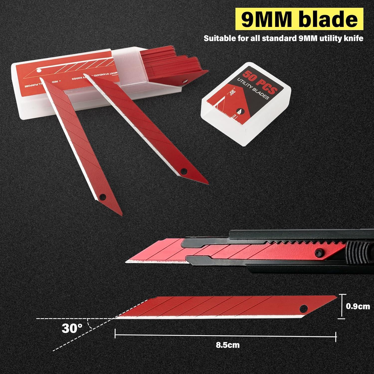 imageGomake 9mm Utility Knife Replacement Blades30 Degree Snap Off Carbon Steel Knife Blades for Retractable Cutting Knives Hobby Craft Box Cutter 100PCS BlueRed