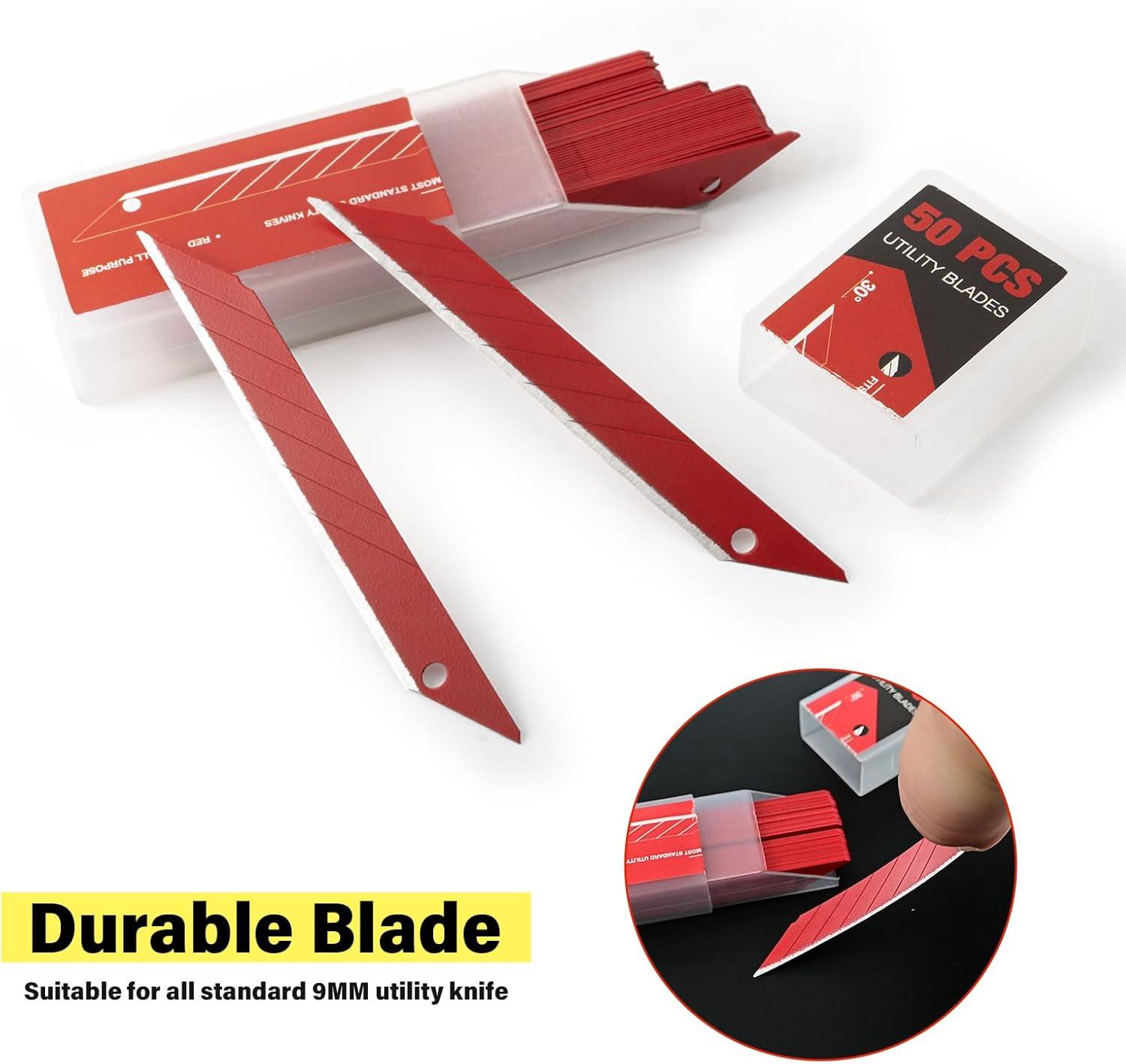 imageGomake 9mm Utility Knife Replacement Blades30 Degree Snap Off Carbon Steel Knife Blades for Retractable Cutting Knives Hobby Craft Box Cutter 100PCS BlueRed
