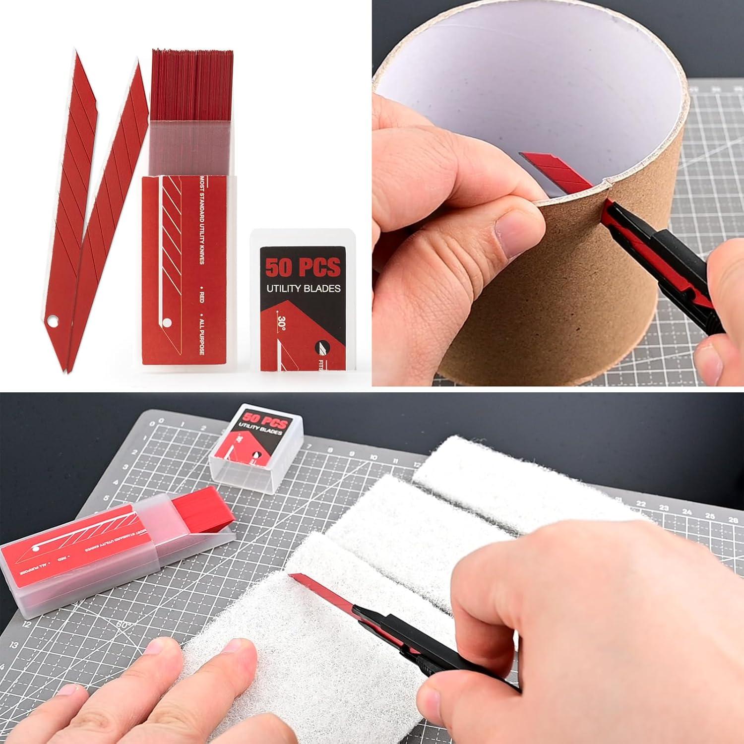 imageGomake 9mm Utility Knife Replacement Blades30 Degree Snap Off Carbon Steel Knife Blades for Retractable Cutting Knives Hobby Craft Box Cutter 100PCS BlueRed