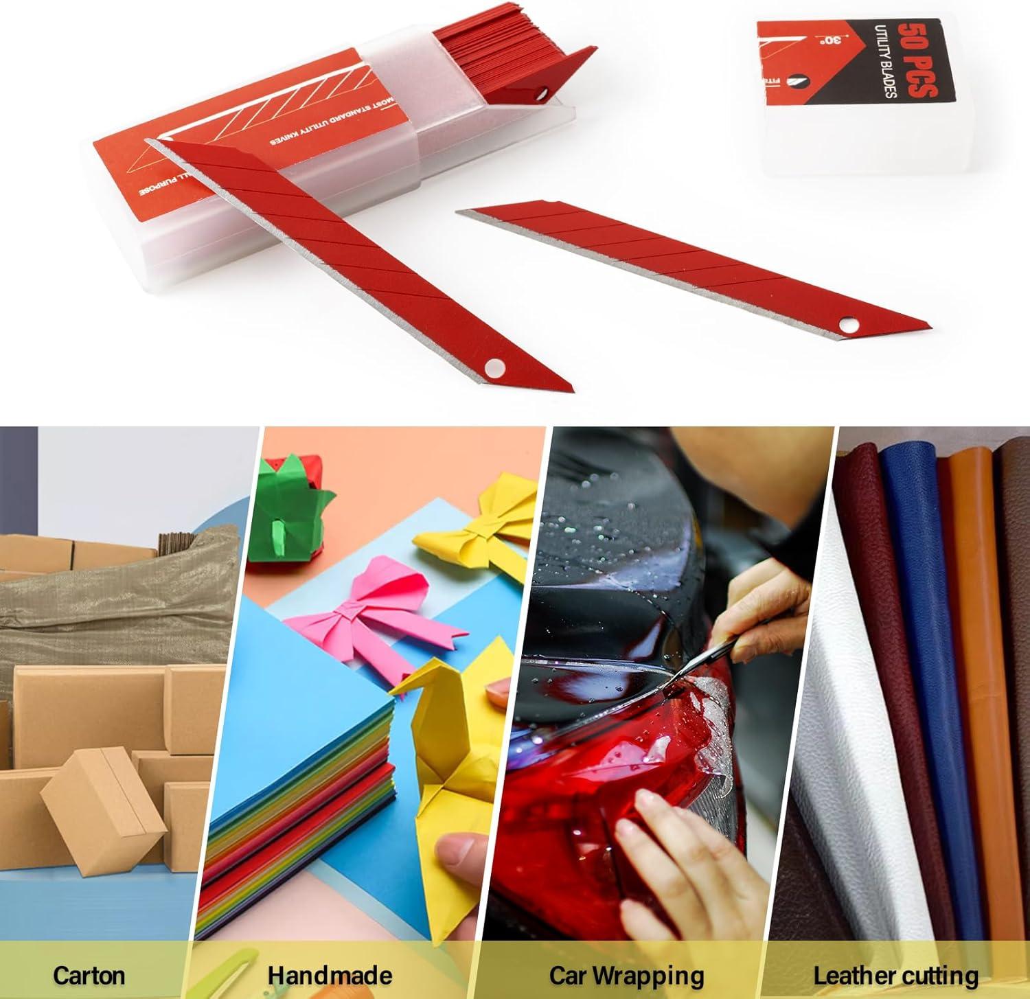 imageGomake 9mm Utility Knife Replacement Blades30 Degree Snap Off Carbon Steel Knife Blades for Retractable Cutting Knives Hobby Craft Box Cutter 100PCS BlueRed