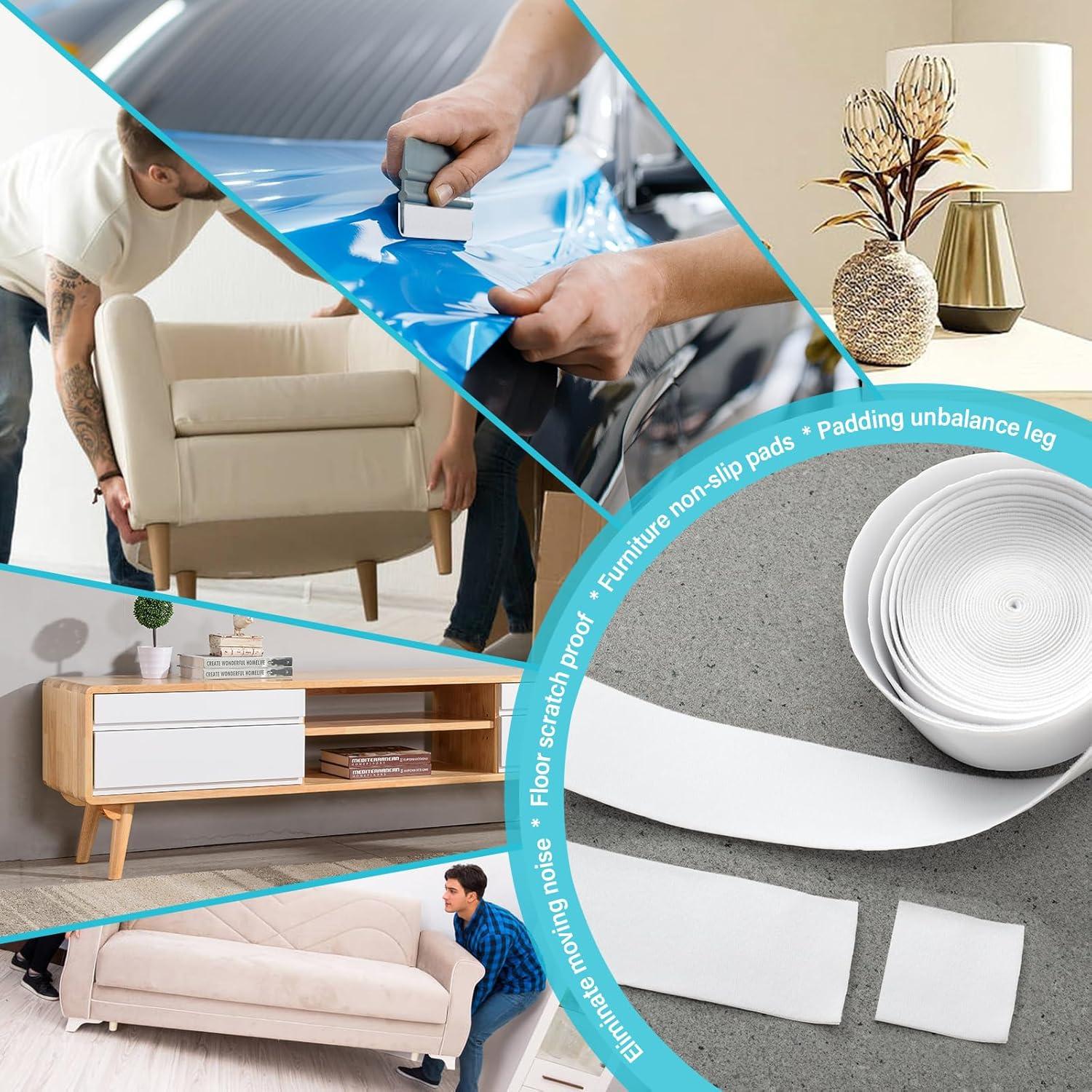 imageGomake Adhesive Felt Tape Vinyl Squeegee Buffer White SelfAdhesive Soft Fiber Felt Roll for Vinyl Squeegee Replacement and Protecting Furniture Hard Surfaces DIY Adhesive1969 inch LengthWhiteBlack