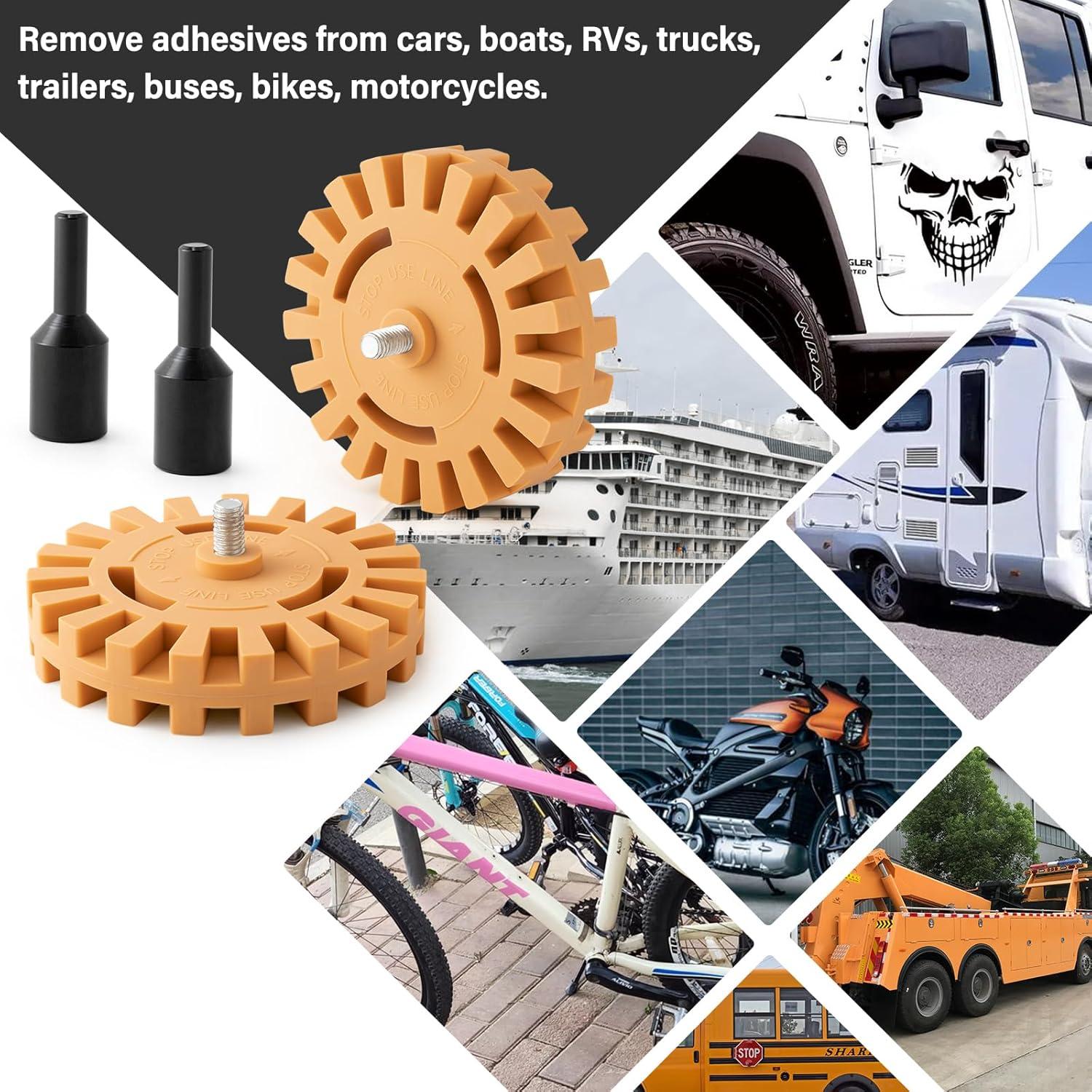 imageGomake Decal Remover Eraser Wheel Tool Kit with Drill Adapter Vinyl Decal Adhesive Removal Tool with Razor Blade Scraper for Removing Pinstripes Stickers Mix 2 Pack SlottedMix