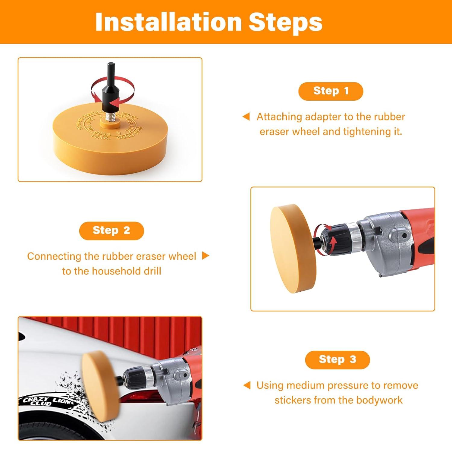 imageGomake Decal Remover Eraser Wheel Tool Kit with Drill Adapter Vinyl Decal Adhesive Removal Tool with Razor Blade Scraper for Removing Pinstripes Stickers Mix 2 Pack SlottedMix
