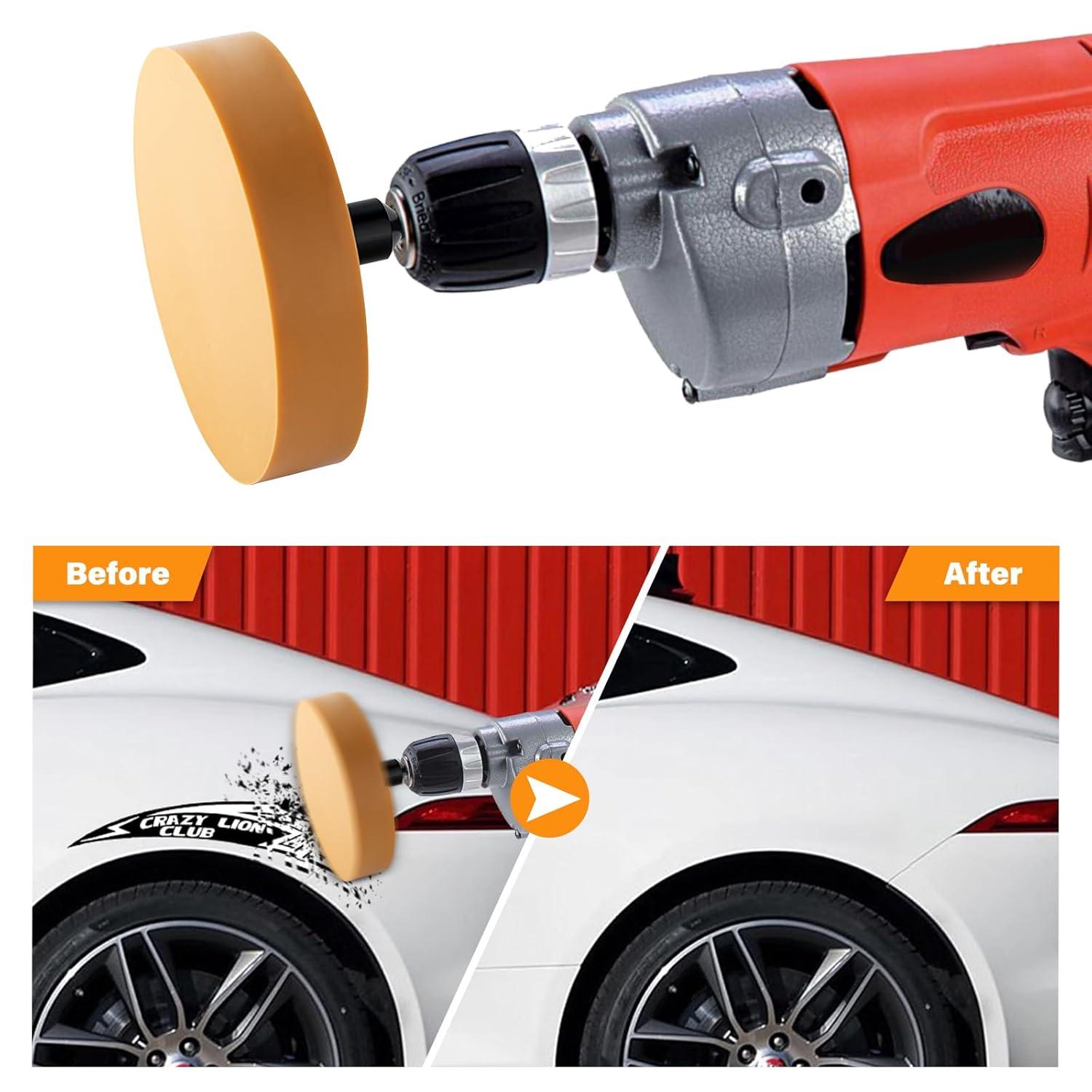 imageGomake Decal Remover Eraser Wheel Tool Kit with Drill Adapter Vinyl Decal Adhesive Removal Tool with Razor Blade Scraper for Removing Pinstripes Stickers Mix 2 Pack SlottedMix