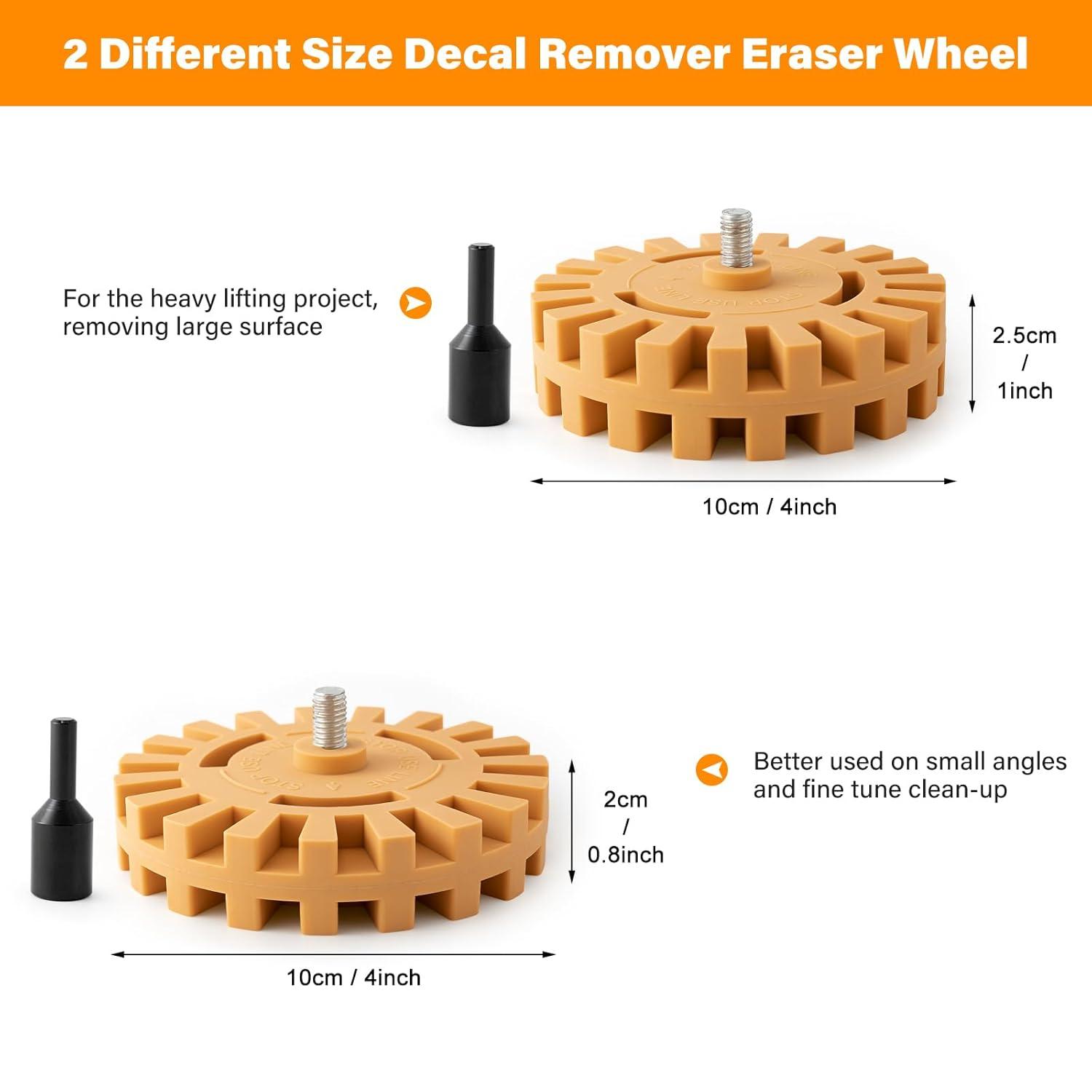 imageGomake Decal Remover Eraser Wheel Tool Kit with Drill Adapter Vinyl Decal Adhesive Removal Tool with Razor Blade Scraper for Removing Pinstripes Stickers Mix 2 Pack SlottedMix