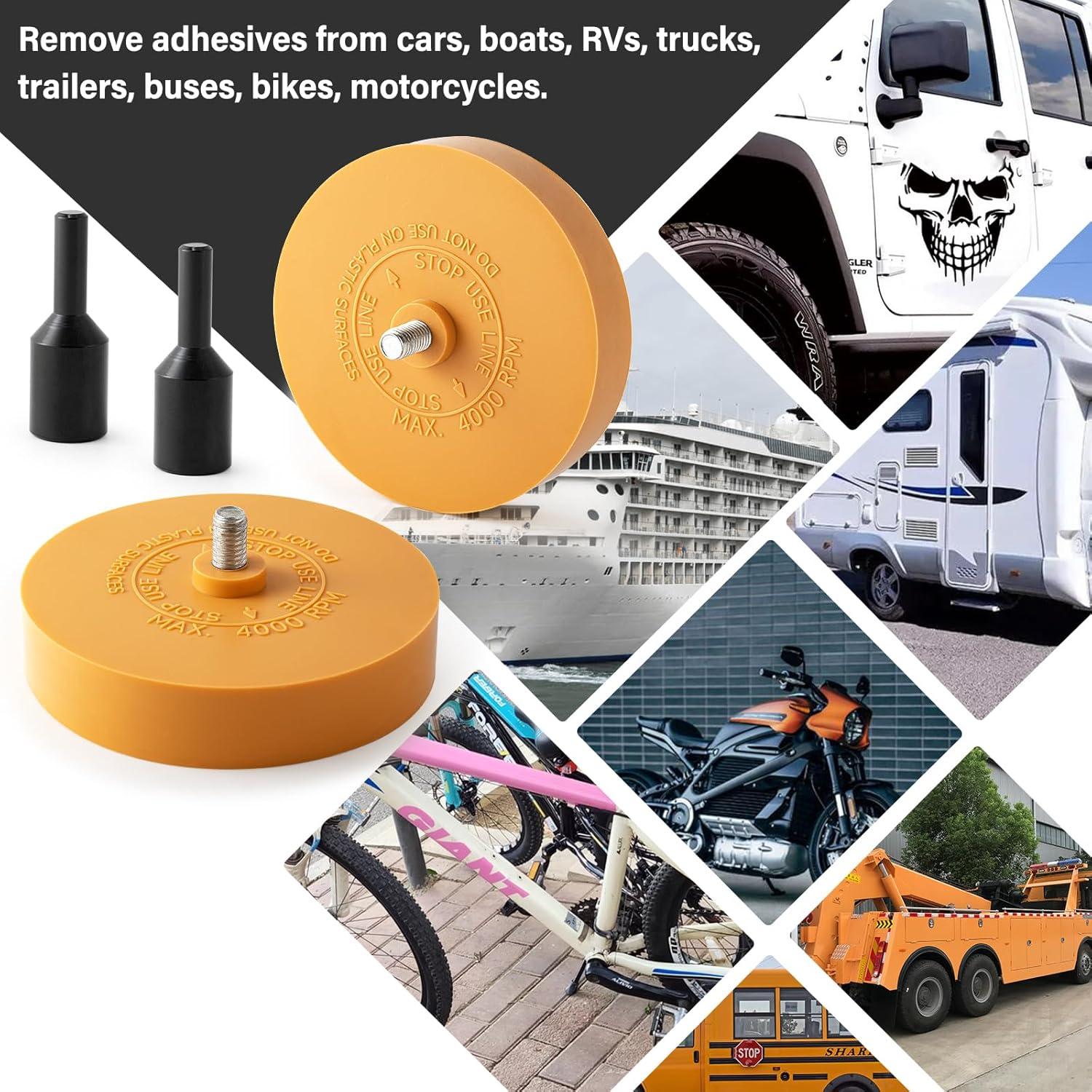 imageGomake Decal Remover Eraser Wheel Tool Kit with Drill Adapter Vinyl Decal Adhesive Removal Tool with Razor Blade Scraper for Removing Pinstripes Stickers Mix 2 Pack SlottedMix
