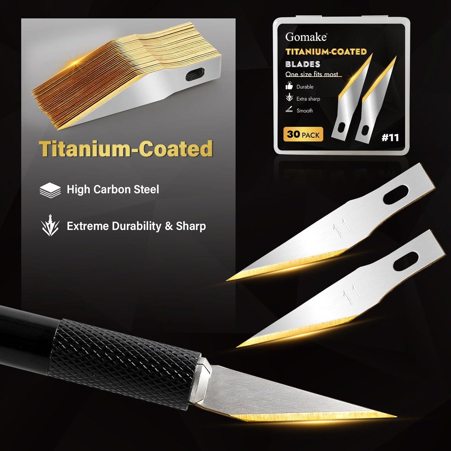 imageGomake Exacto Knife Blades 11 Titanium Coated Replacement Blades for Precision Hobby Knife 30 Pack