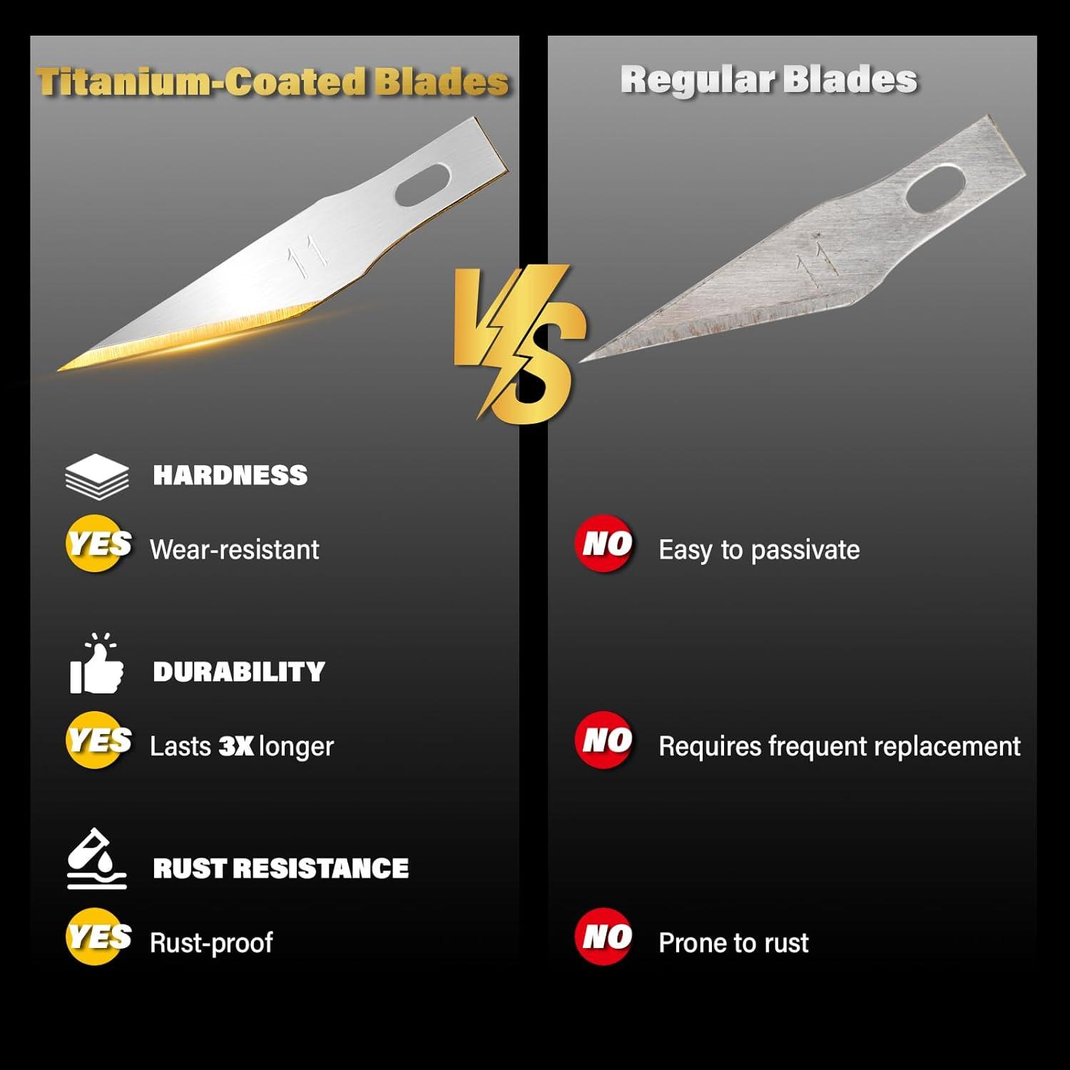 imageGomake Exacto Knife Set 2PCS Precision Hobby Knife With 20 Packs 11 Titanium Coated Replacement BladesUtility Cutting Tool for Crafting Scrapbooking Rubber Stamps Handmade Work