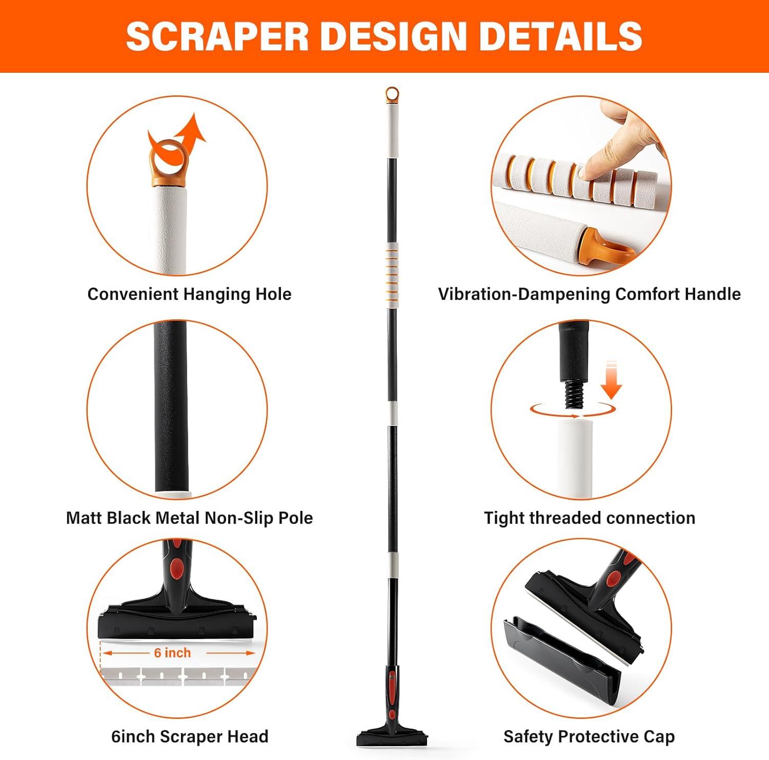 imageGomake Extendable Floor Scraper Heavy Duty 6quot Wide Razor Blade Scraper Tool with 1759quot 14ft 49ftLong Handle 10PCS Extra Metal Blades for Cleaning Glass Wall Gum Paint Tile Glue