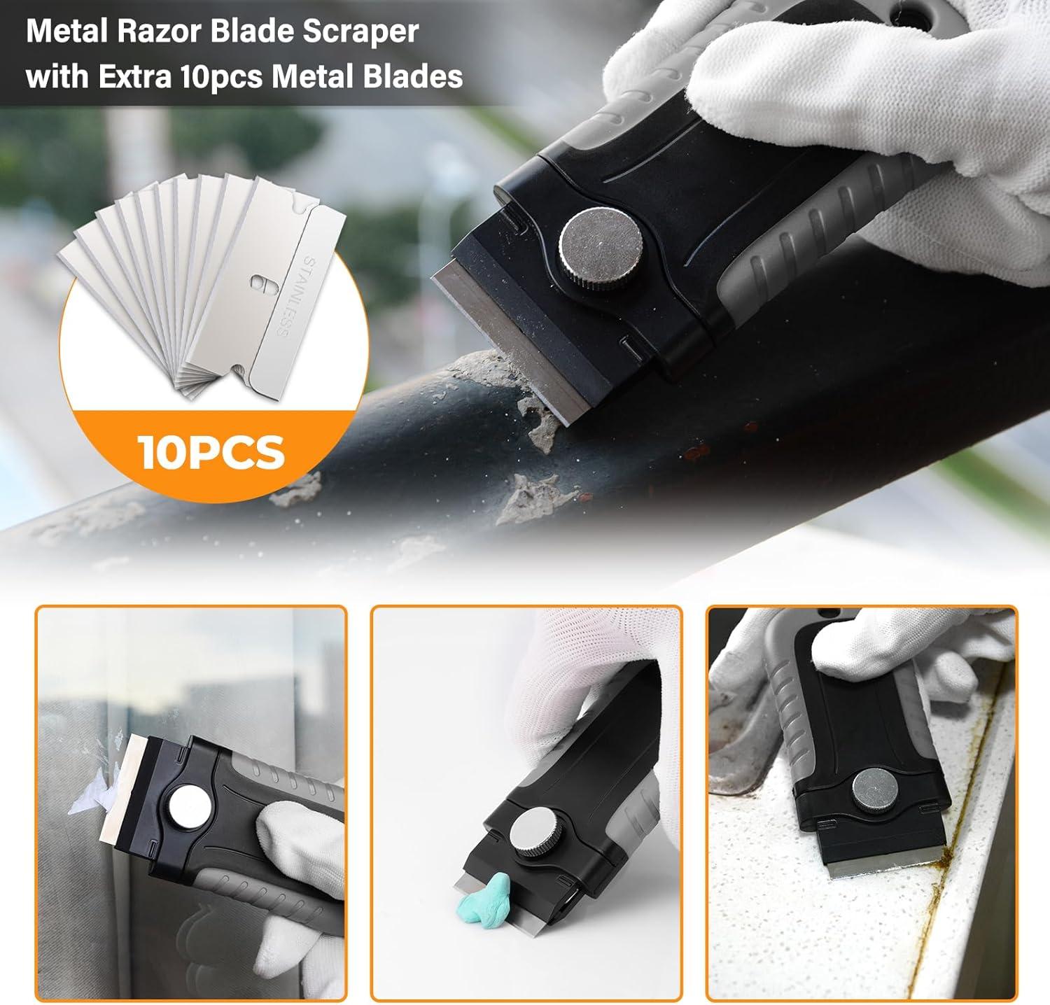 imageGomake Extendable Floor Scraper Heavy Duty 6quot Wide Razor Blade Scraper Tool with 1759quot 14ft 49ftLong Handle 10PCS Extra Metal Blades for Cleaning Glass Wall Gum Paint Tile Glue