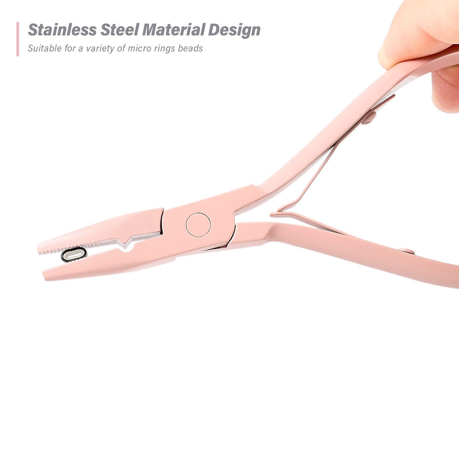 imageGomake Hair Extensions Closed and Remover Pliers set Micro Silicone Rings Beads Hair Extensions Loop Needle Threader Pulling Hook Tool and Bead Device Tool for Hair or Feather Extensions GoldPink