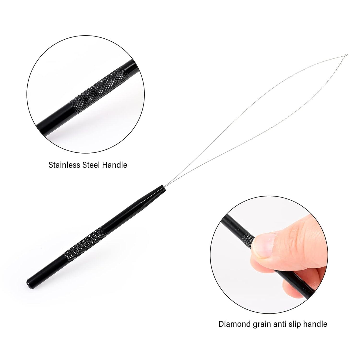 imageGomake Hair Extensions Closed and Remover Pliers set Micro Silicone Rings Beads Hair Extensions Loop Needle Threader Pulling Hook Tool and Bead Device Tool for Hair or Feather Extensions GoldBlack