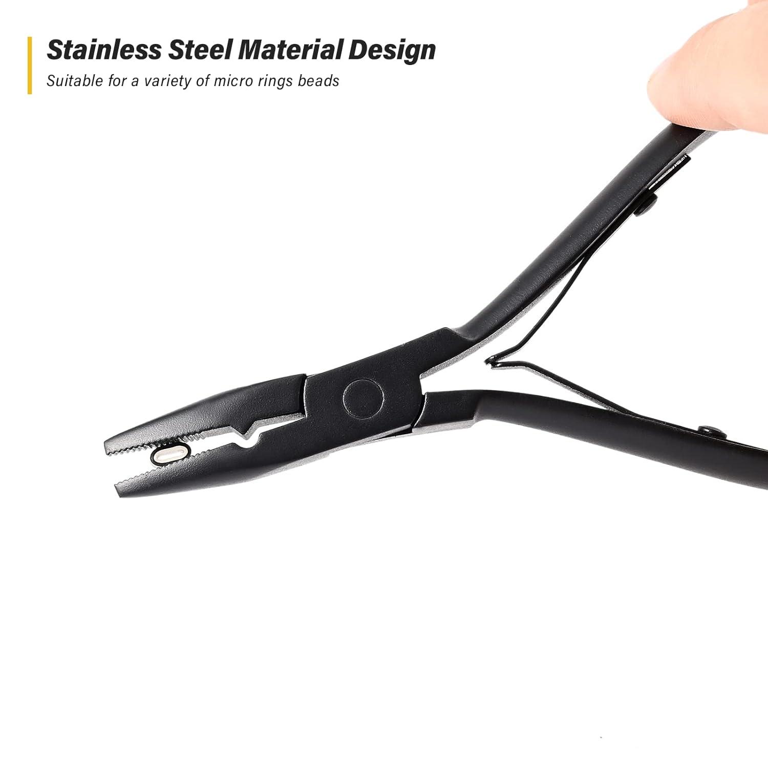 imageGomake Hair Extensions Closed and Remover Pliers set Micro Silicone Rings Beads Hair Extensions Loop Needle Threader Pulling Hook Tool and Bead Device Tool for Hair or Feather Extensions GoldBlack