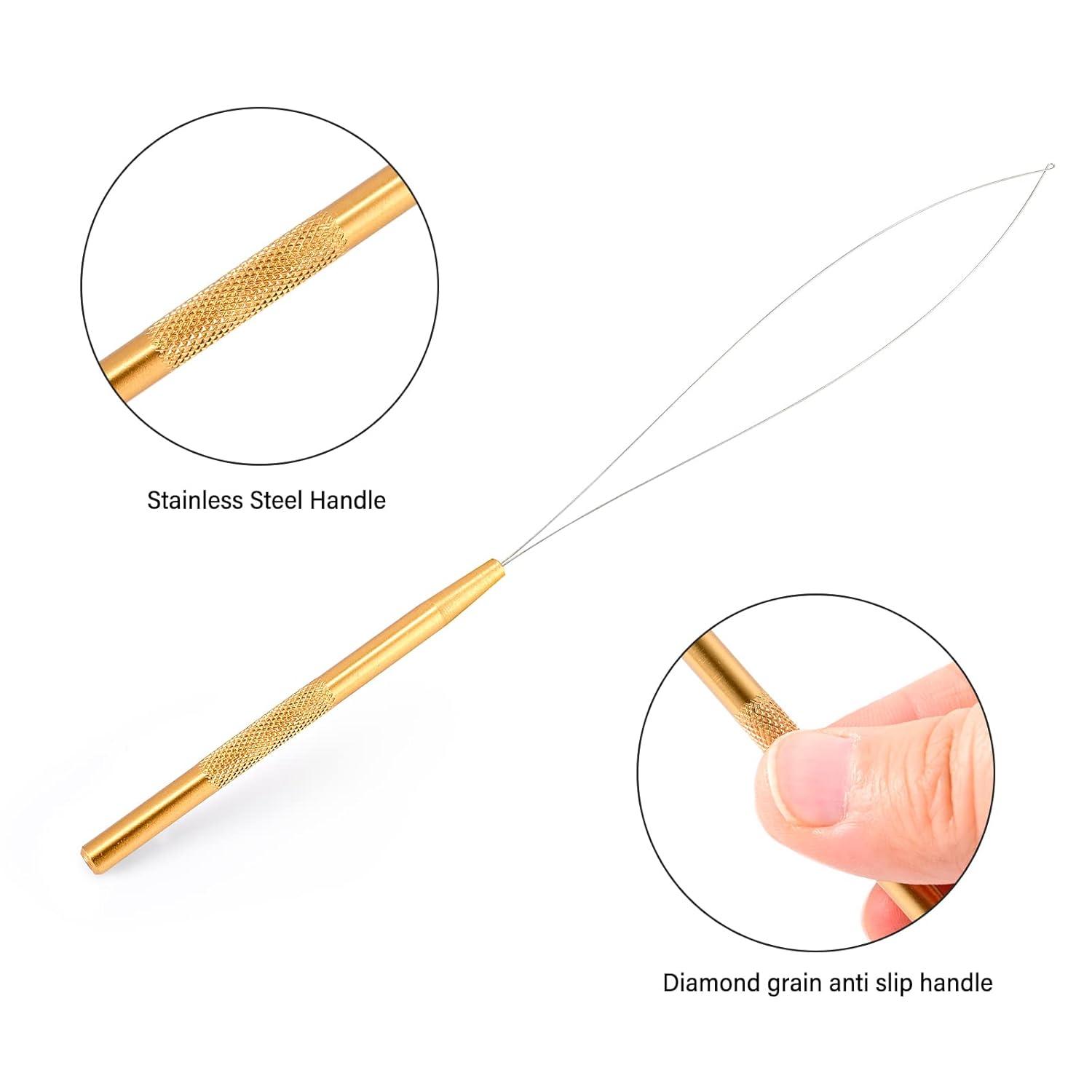 imageGomake Hair Extensions Closed and Remover Pliers set Micro Silicone Rings Beads Hair Extensions Loop Needle Threader Pulling Hook Tool and Bead Device Tool for Hair or Feather Extensions GoldGold