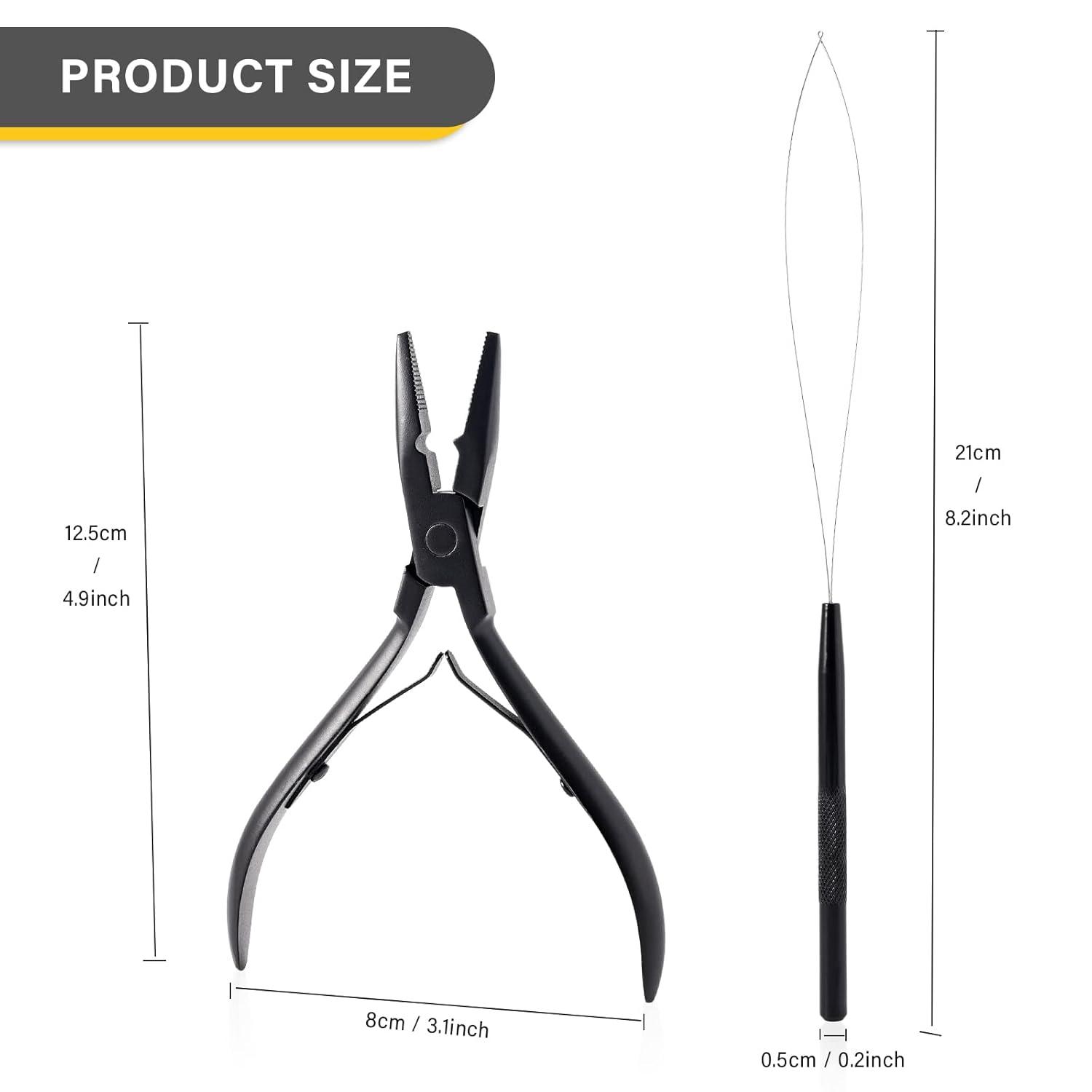 imageGomake Hair Extensions Closed and Remover Pliers set Micro Silicone Rings Beads Hair Extensions Loop Needle Threader Pulling Hook Tool and Bead Device Tool for Hair or Feather Extensions GoldBlack