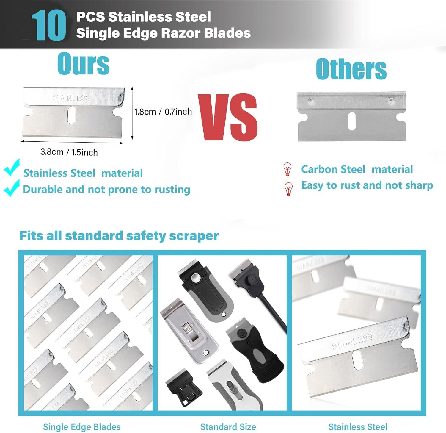 imageGomake Locking Razor Blade Scraper with Safety Cap Glass Cooktop Scraper with 10PCS Black Carbon Steel Blades for Glass Clean Paint and Old LabelDecal Sticker Remover Stove Top Scraper ToolBlack With Red