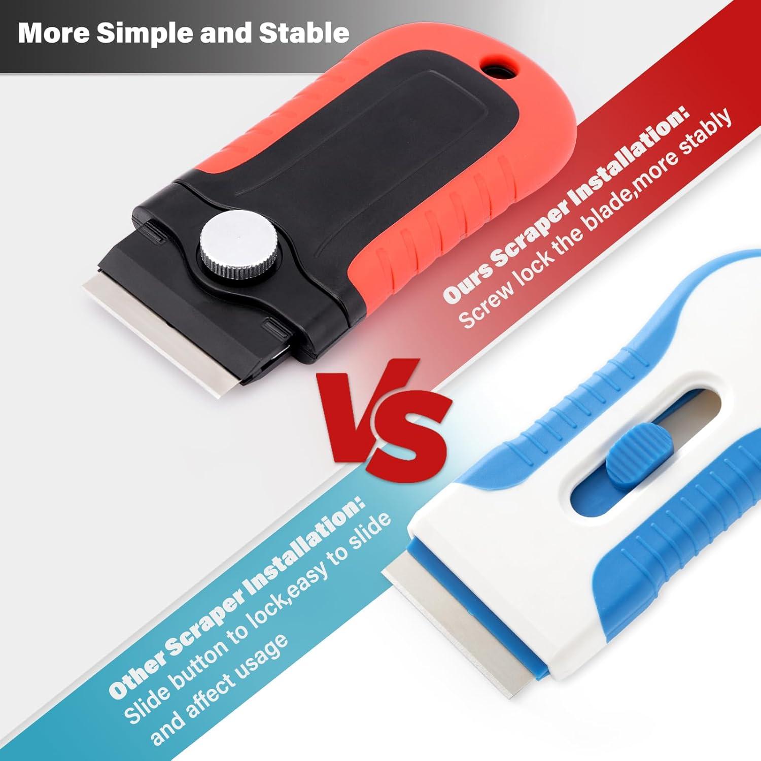 imageGomake Locking Razor Blade Scraper with Safety Cap Glass Cooktop Scraper with 10PCS Black Carbon Steel Blades for Glass Clean Paint and Old LabelDecal Sticker Remover Stove Top Scraper ToolBlack With Red