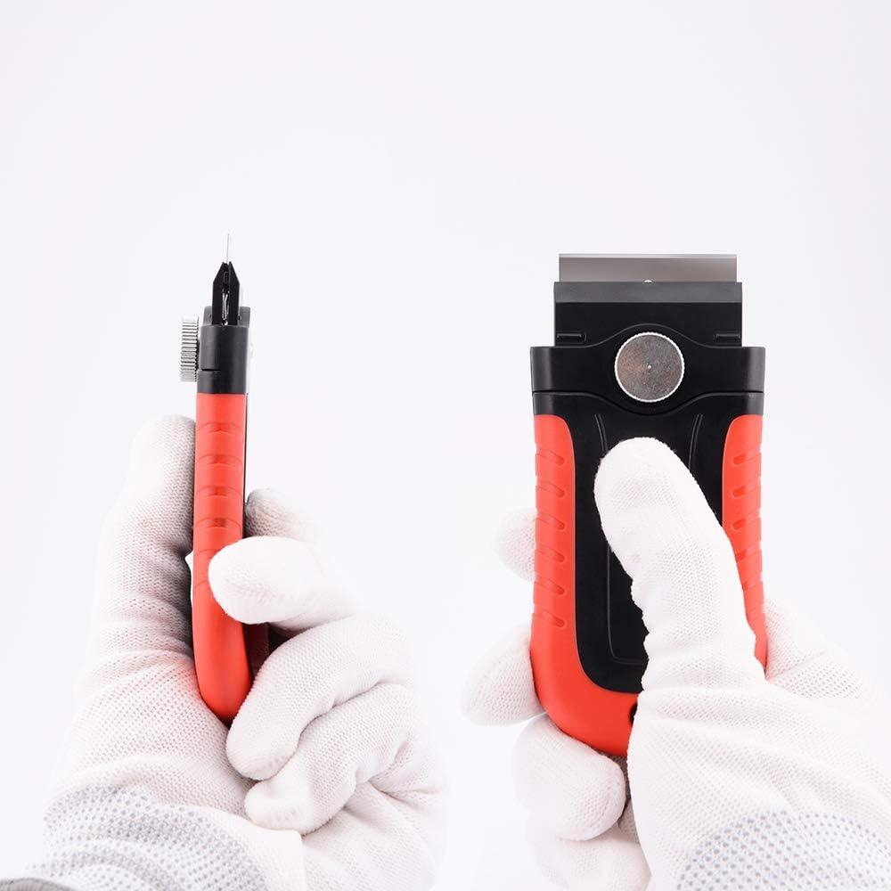 imageGomake Locking Razor Blade Scraper with Safety Cap Glass Cooktop Scraper with 10PCS Black Carbon Steel Blades for Glass Clean Paint and Old LabelDecal Sticker Remover Stove Top Scraper ToolBlack With Red